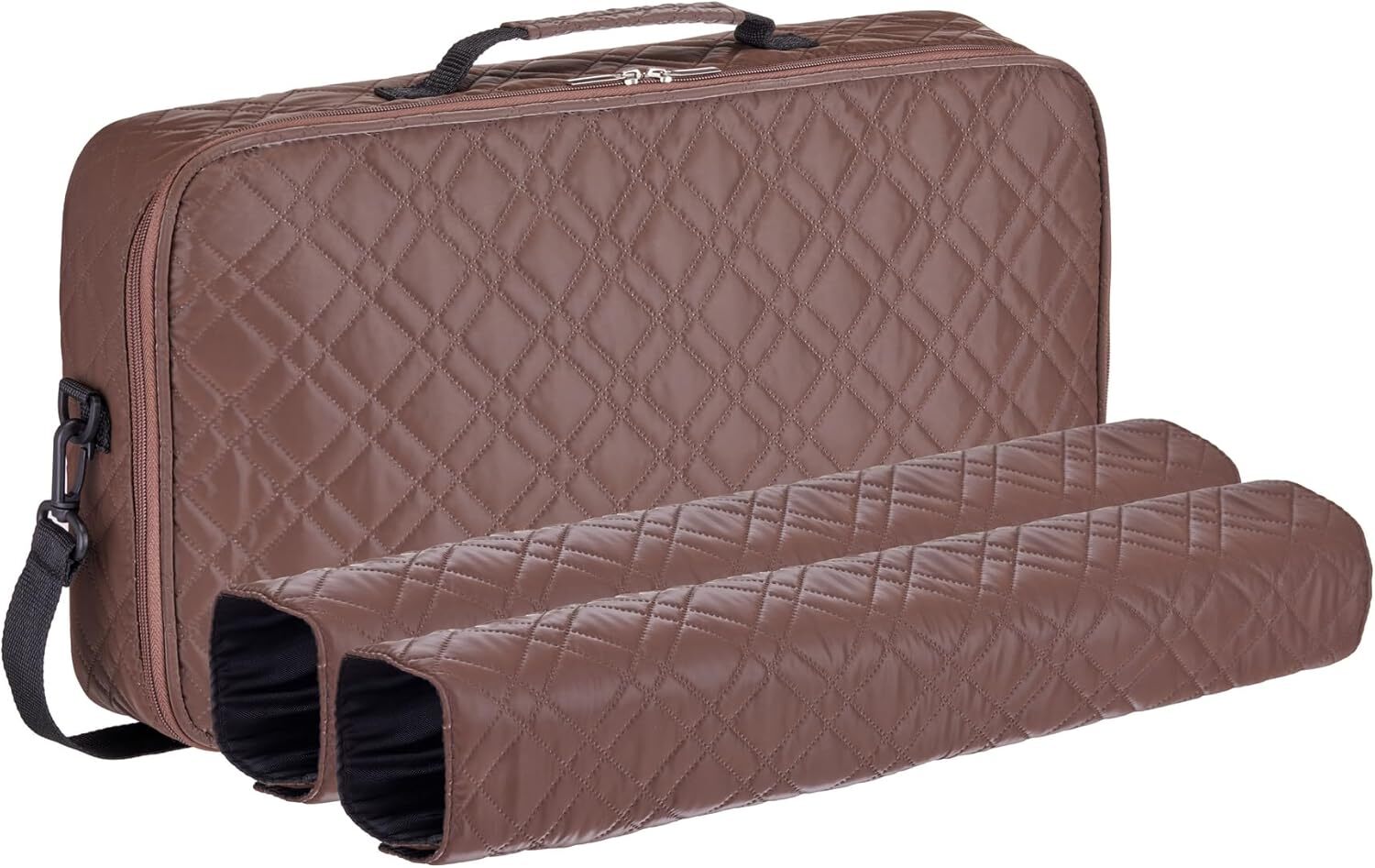 “Coffee”Quilted PU Leather Mahjong Carry Bag with Zippered Storage Pocket.