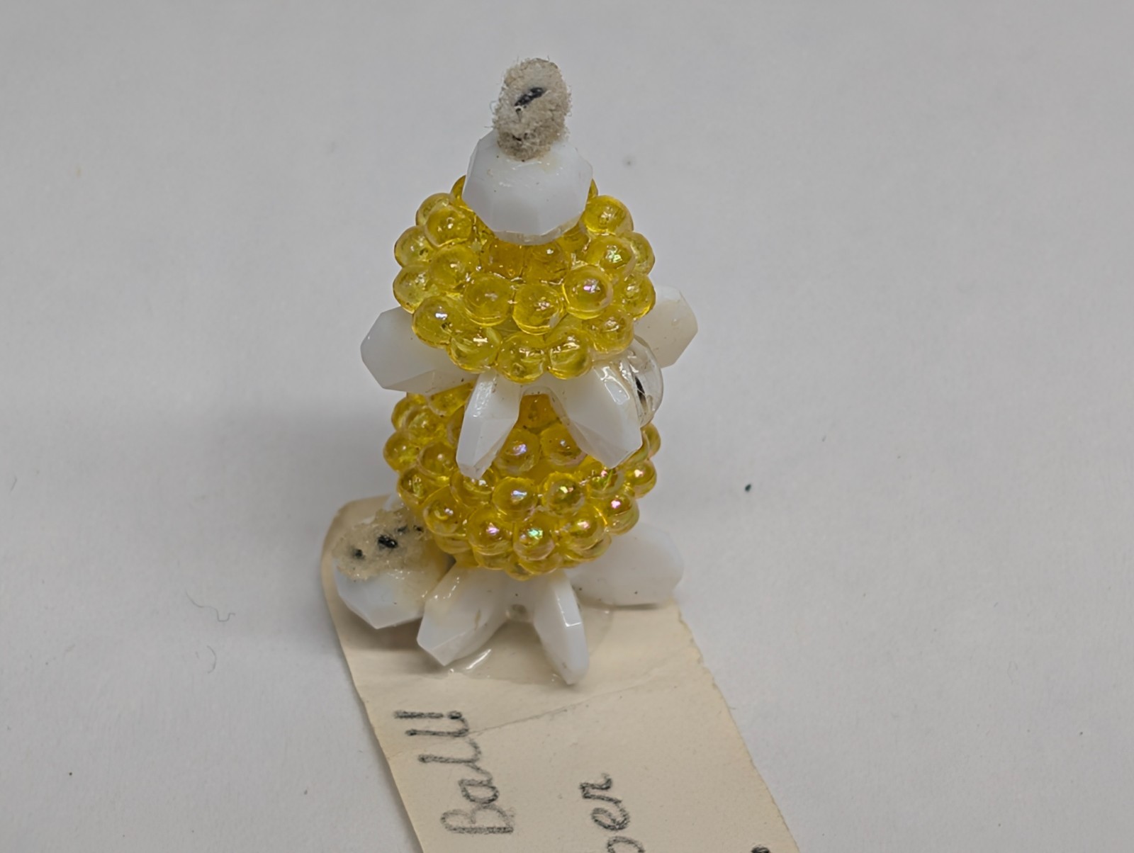 Vintage Lucky Bingo Ball Charm Yellow Beaded Troll Figurine Folk Art