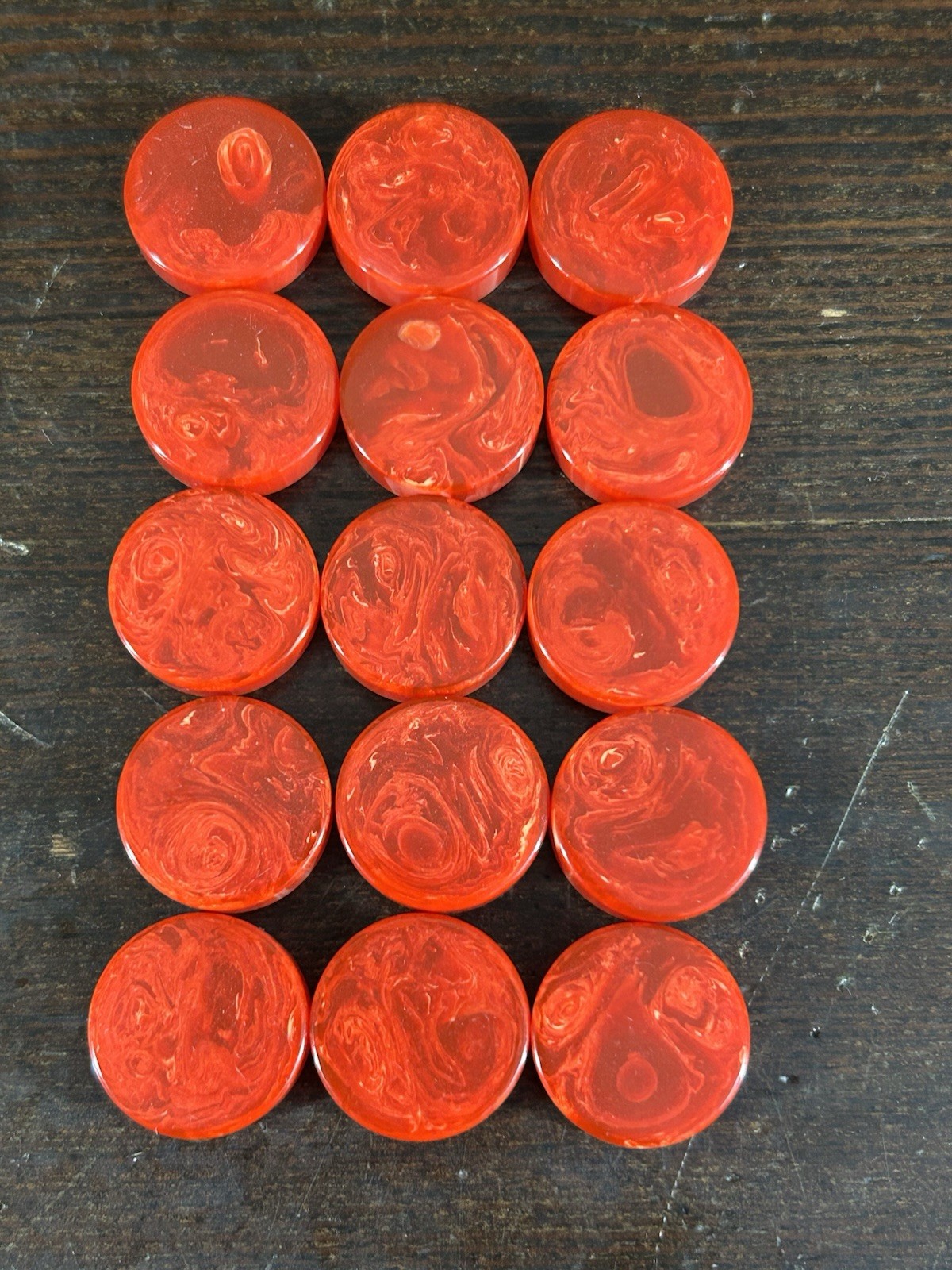 VTG Lot 30 Catalin Bakelite Backgammon Red & Butterscotch 3/4 X 3/16 & 3 Die (k)