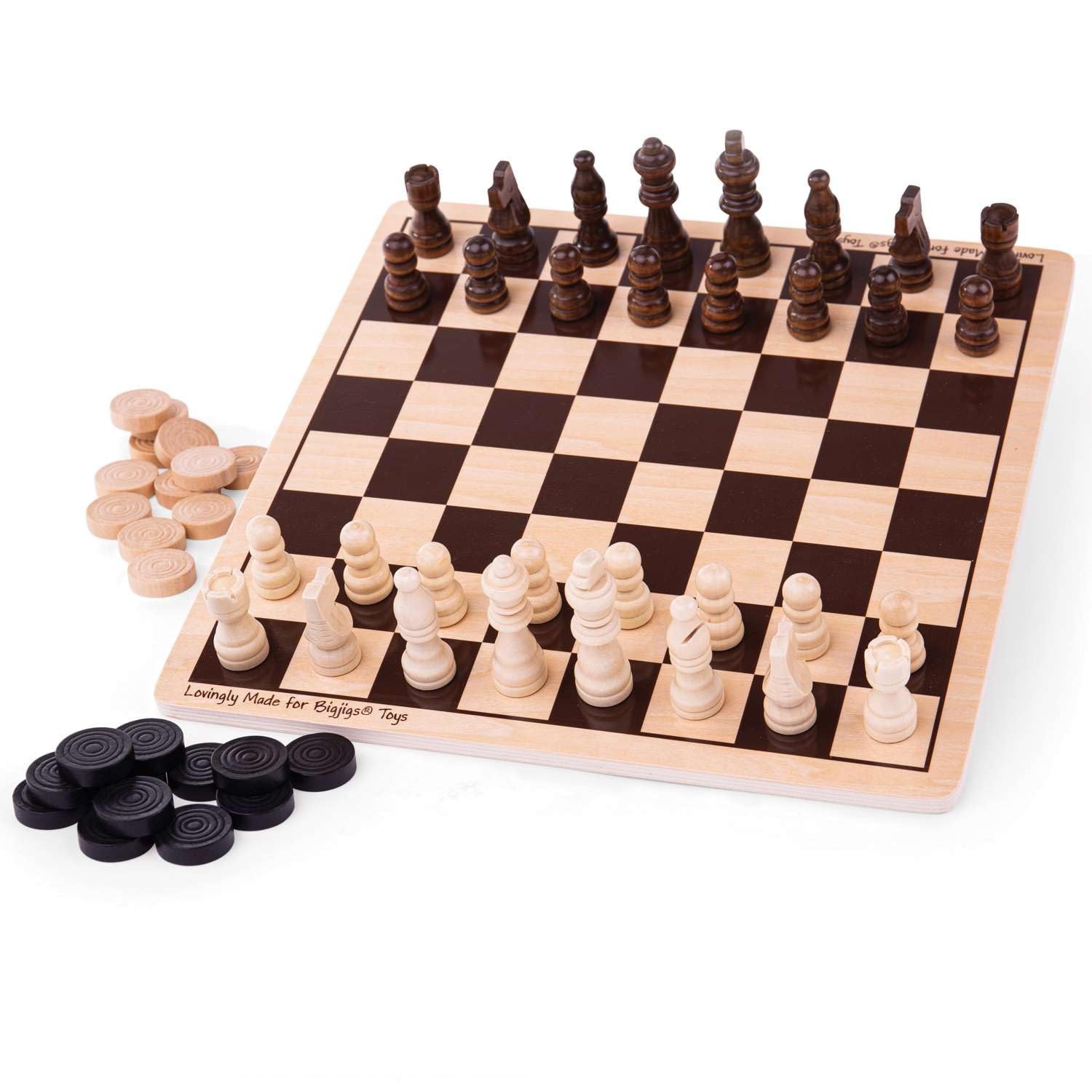 Draughts and Chess Board Sets – 2 in 1 Wooden Chess Board & Checkers Game, 28…