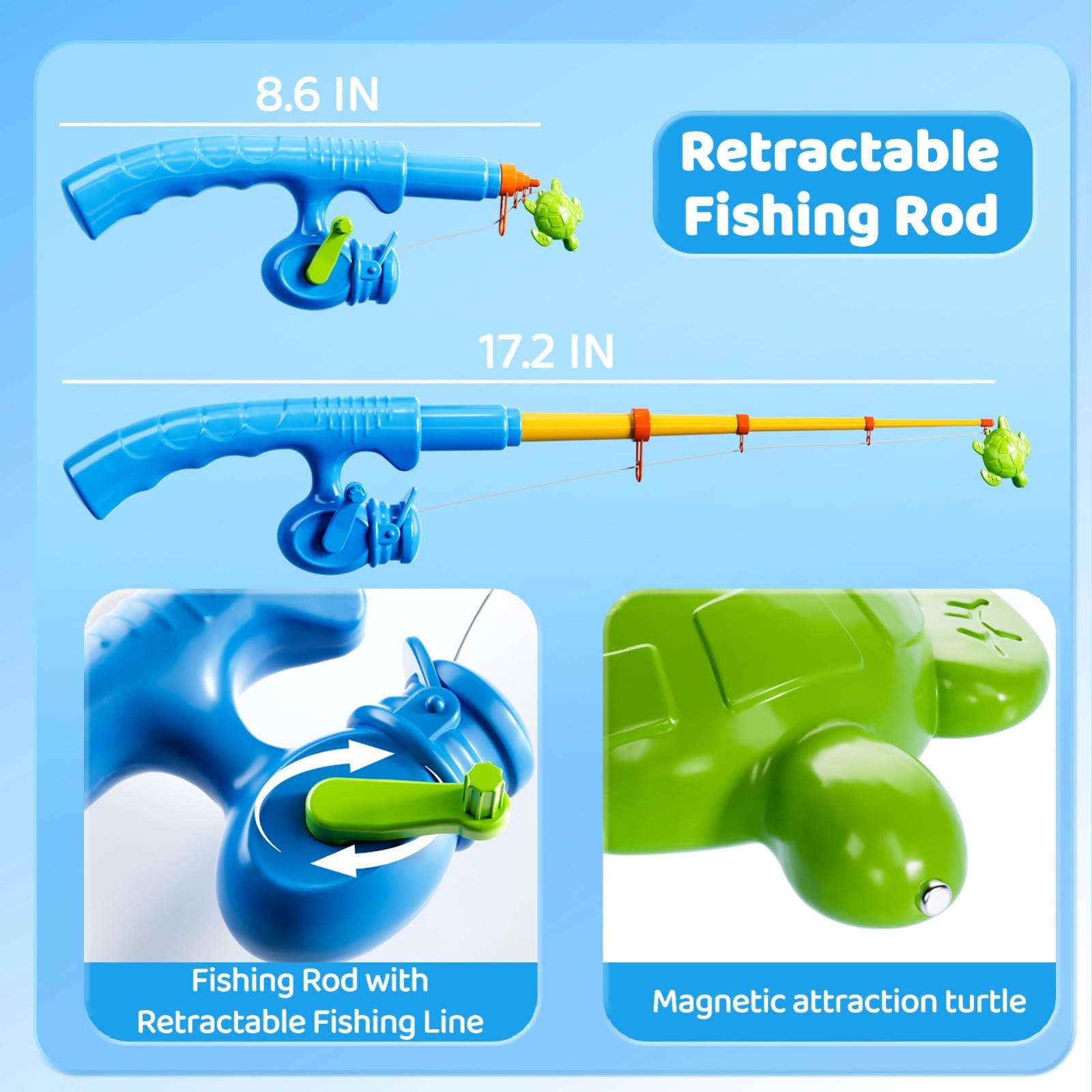 Magnetic Fishing Game Toy for Kids 3-8, Water Table Bathtub Pool Fun, Floating F