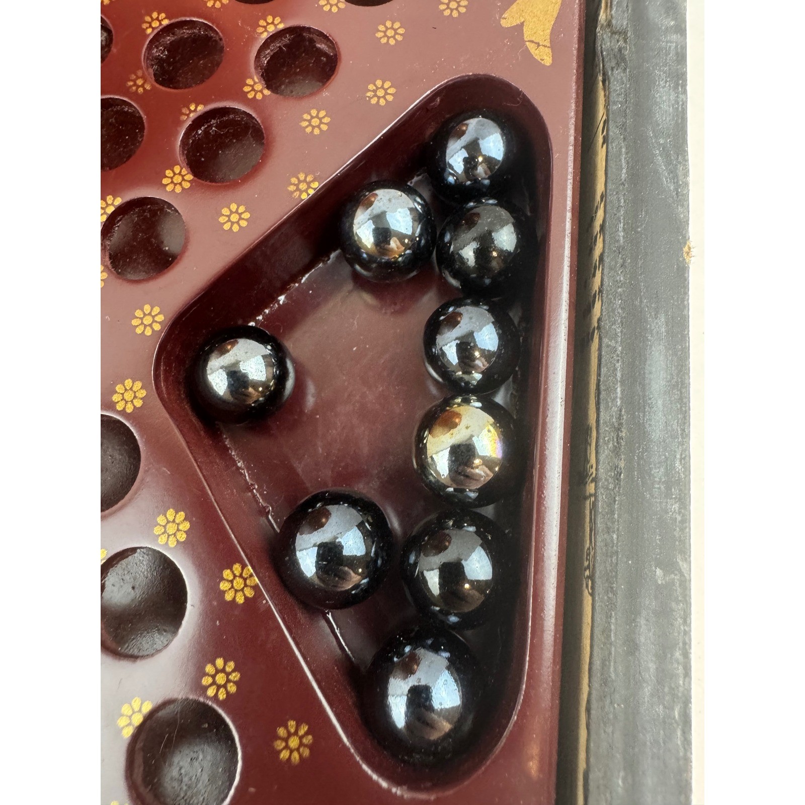 VTG Chinese Checkers Wood Box Set Dragon Phoenix Glass Marbles Some missing