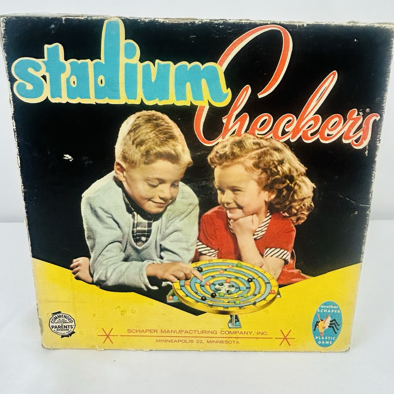 Stadium Checkers Game by Schaper 5x Black, Green Yellow. 3 Orange