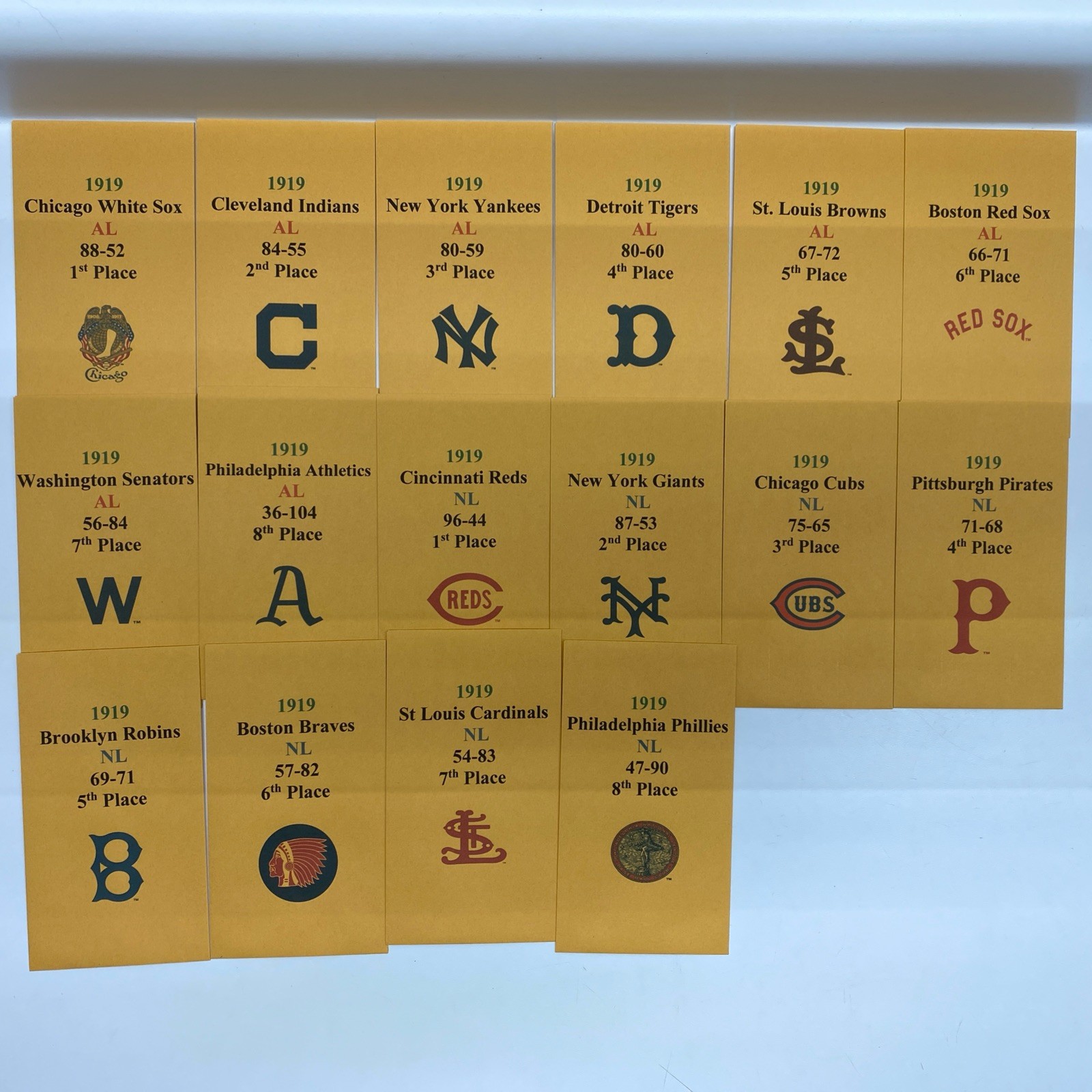 1919 APBA Baseball Team Envelopes w/ Stats & Accurate Logos Custom
