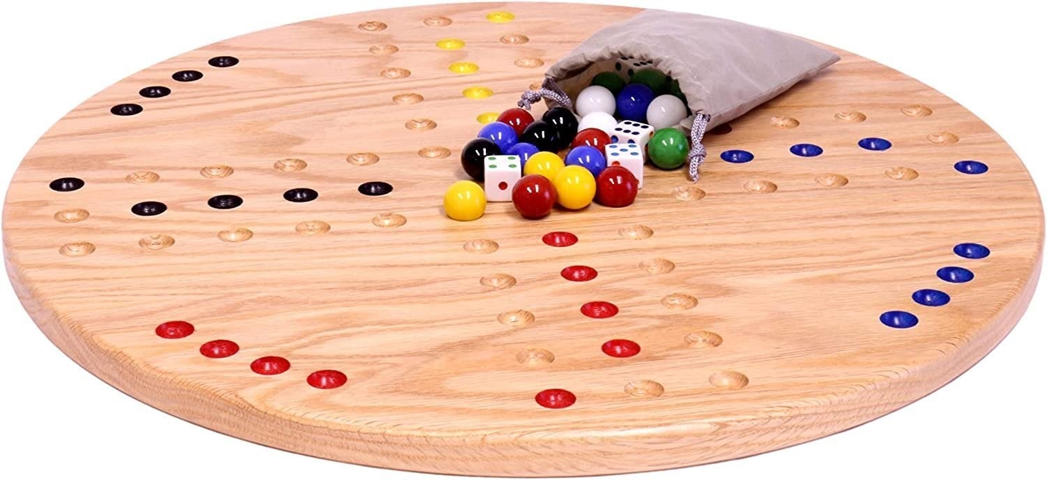 AmishToyBox.com 18″ Round Aggravation (Wahoo) Game Board Set, Solid Oak Wood