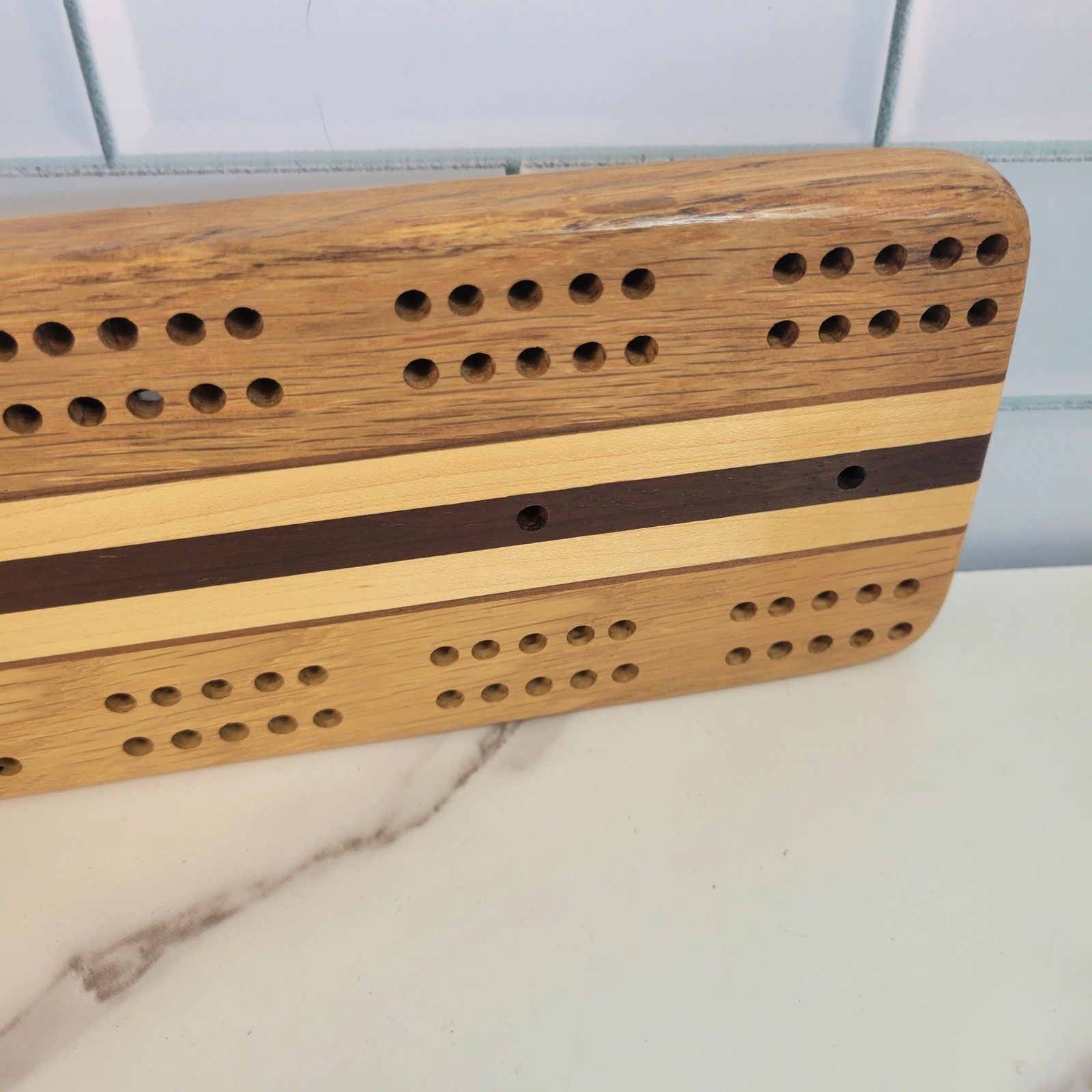 Vtg Hardwood Creations Cribbage Board Handmade Signed David Levy Metal Pegs Box