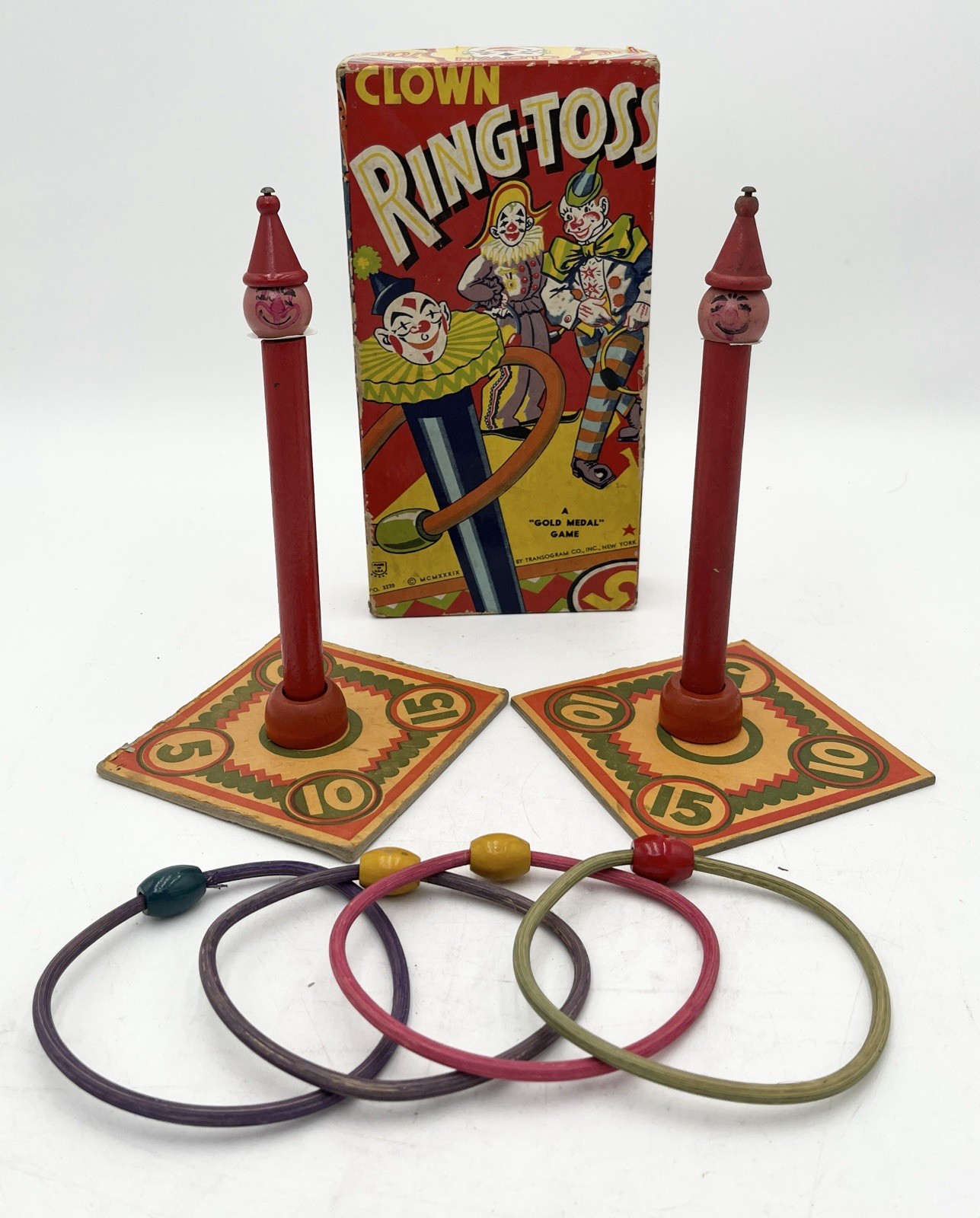 1939 Vintage No. 3220 Clown Ring Toss Game By Transogram Co., Inc NY Made In USA