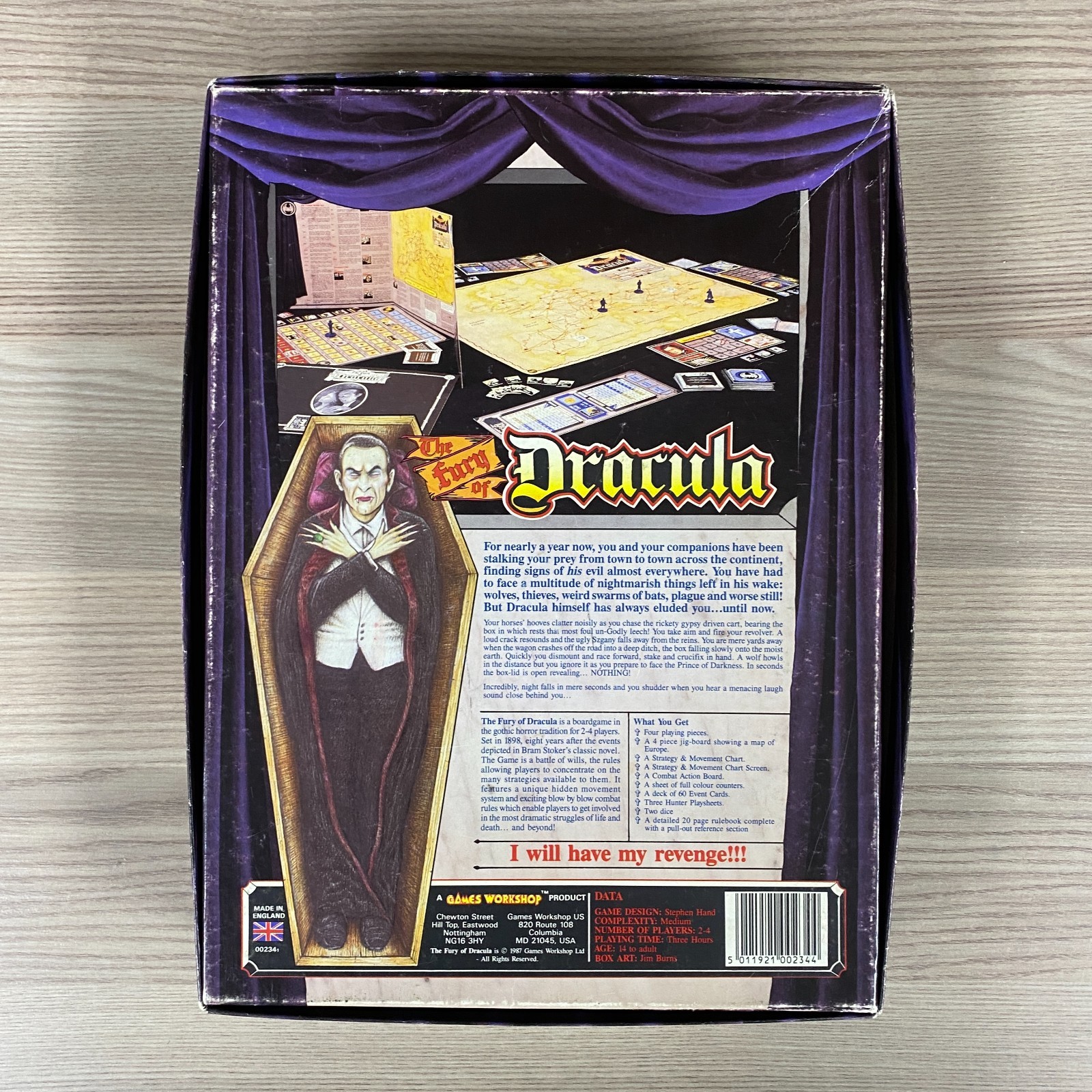THE FURY OF DRACULA GOTHIC HORROR BOARD GAME GAMES WORKSHOP 1987 2-4 PLAYERS