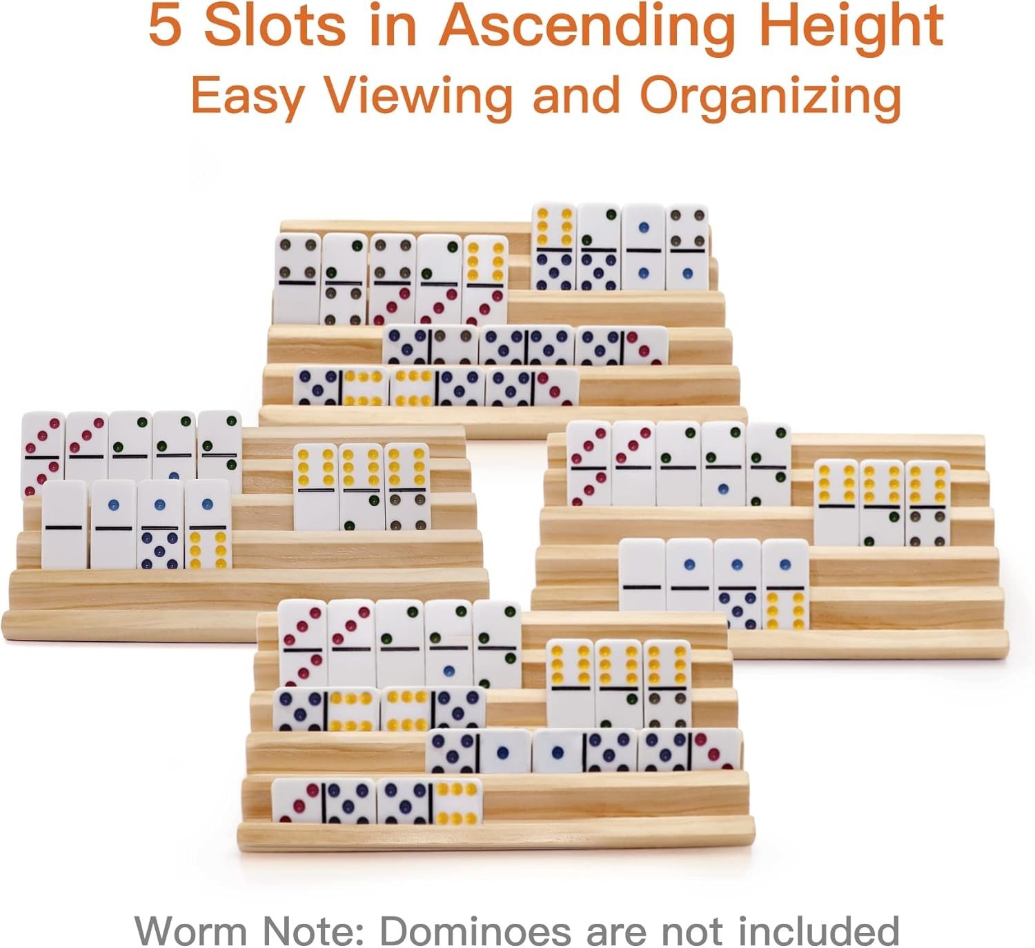 Racks with Stand Set of 4, Mexican Train Dominoes Set Trays Wooden Domino Holder