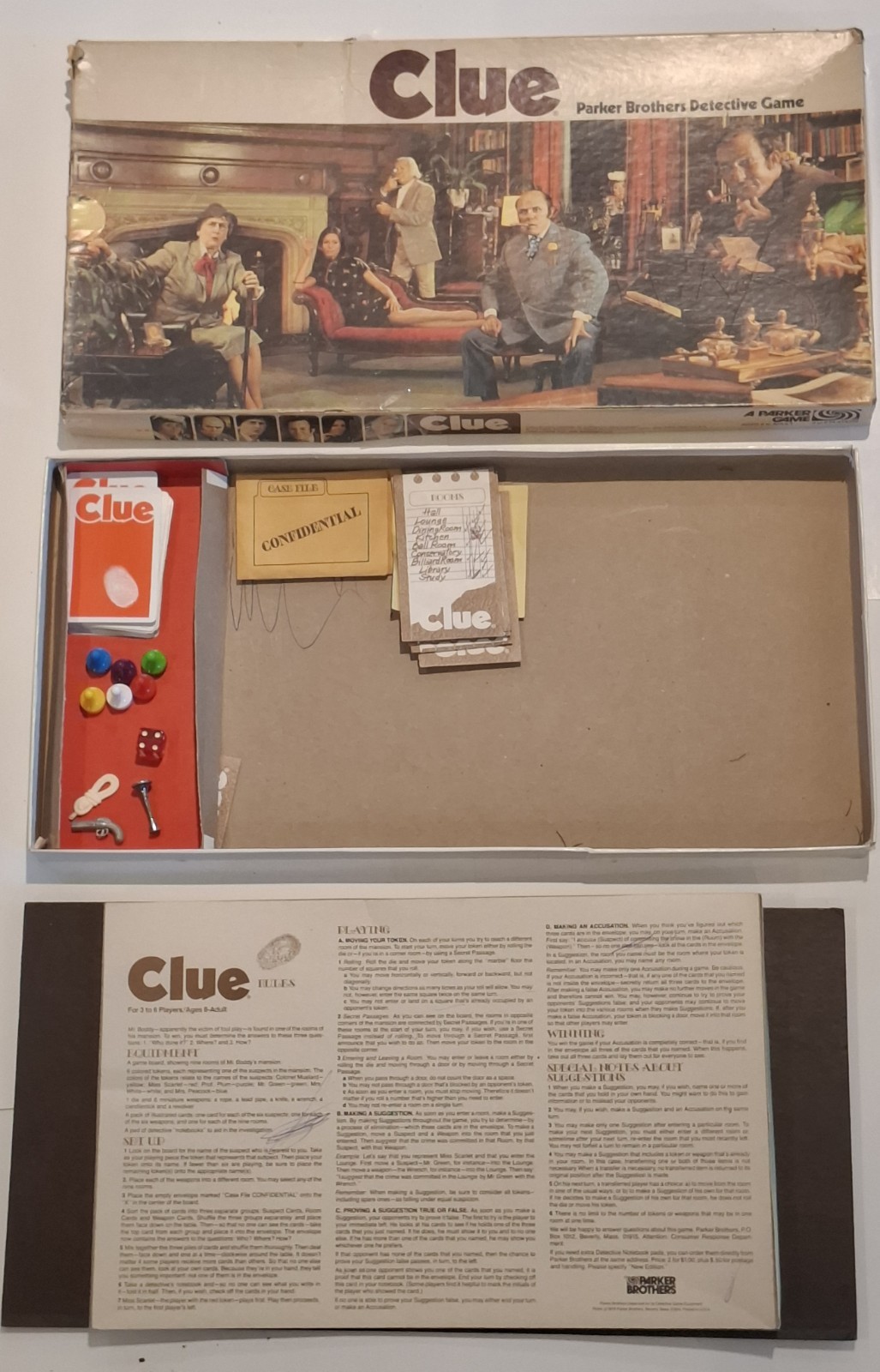 Vintage 1972 Clue Parker Brothers Detective Game – Family Board Game – Good