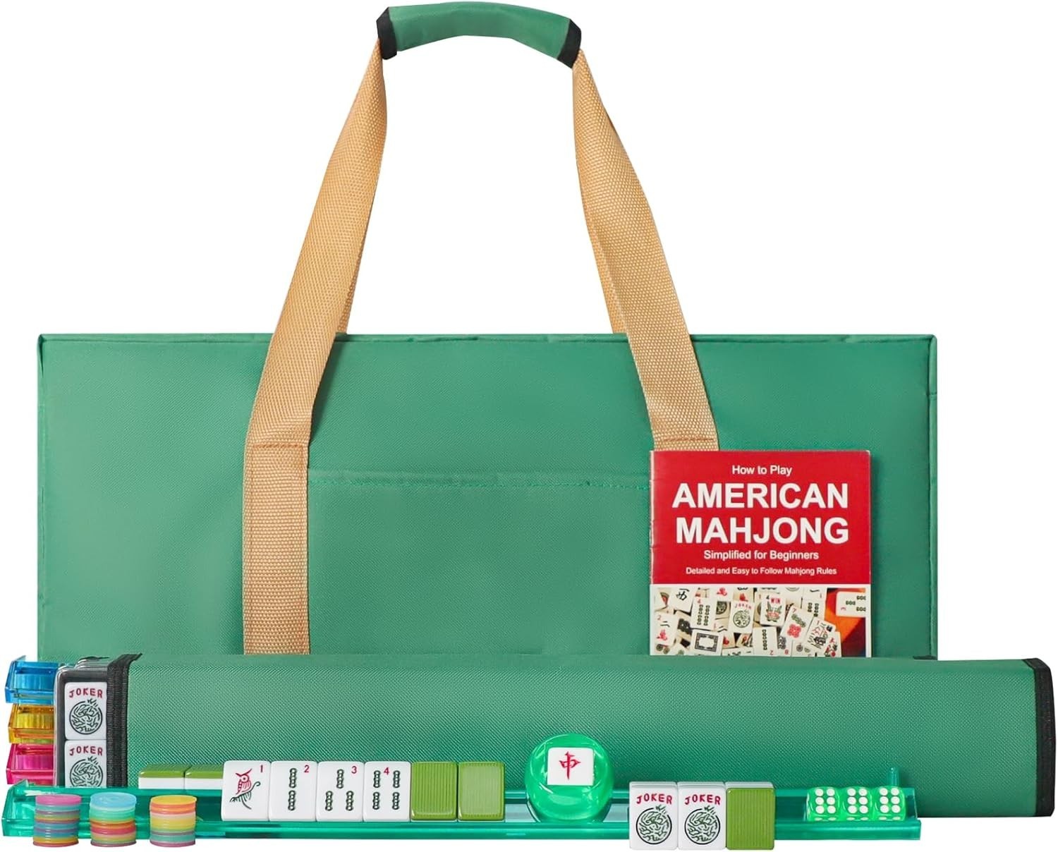 Complete American Mahjong Set with 166 Green Tiles and Stylish Carrying Bag
