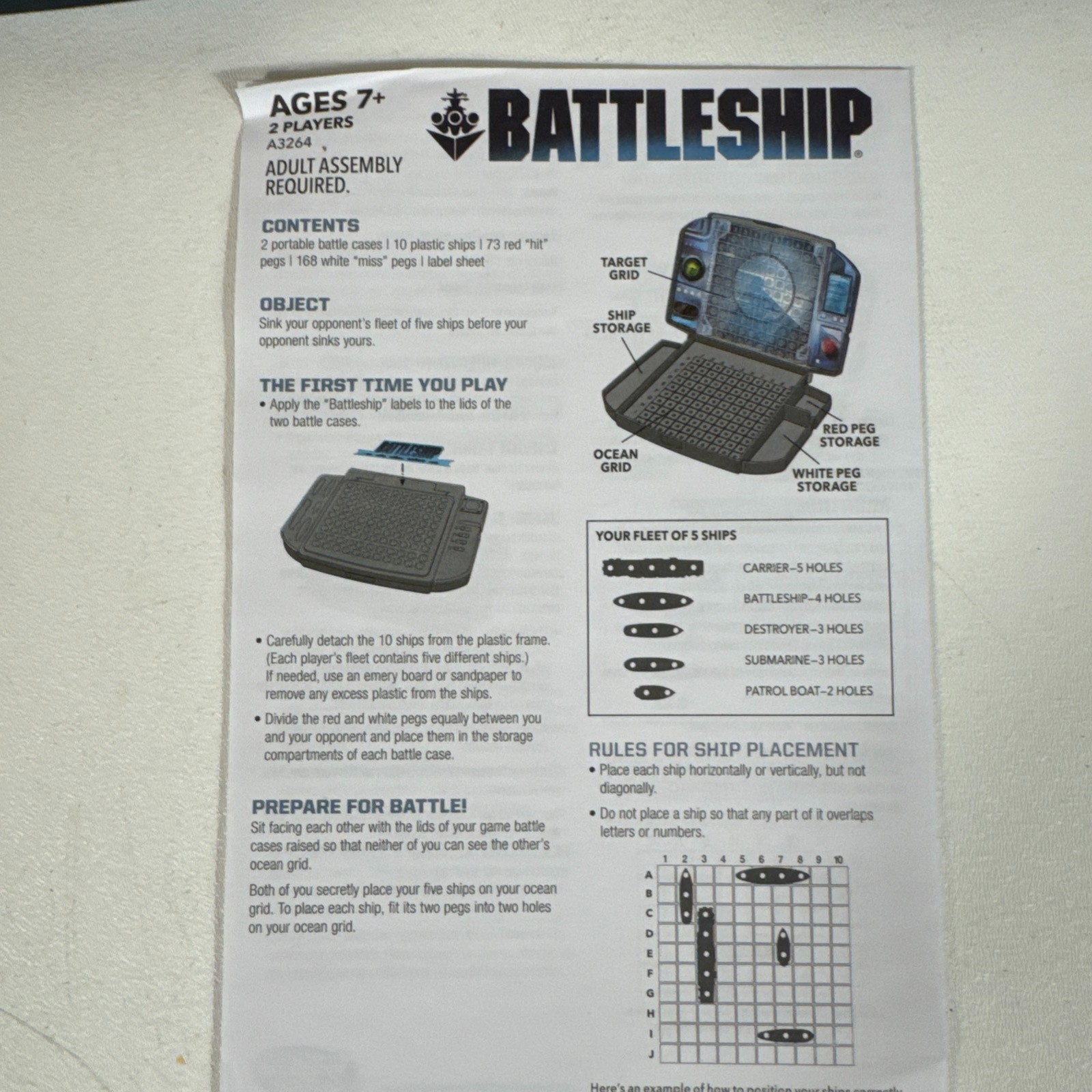 Battleship Board Game Complete w/ Rule Sheet