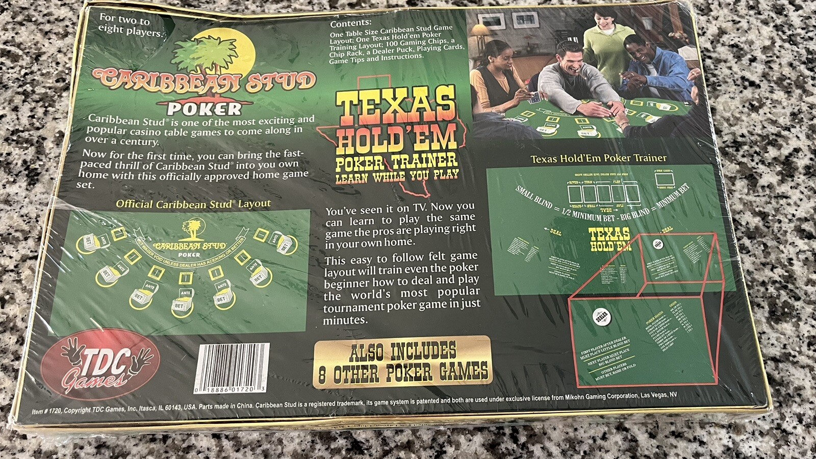 Texas Hold ‘Em Poker Caribbean Stud + 8 Other Games Home Casino Game Set NEW