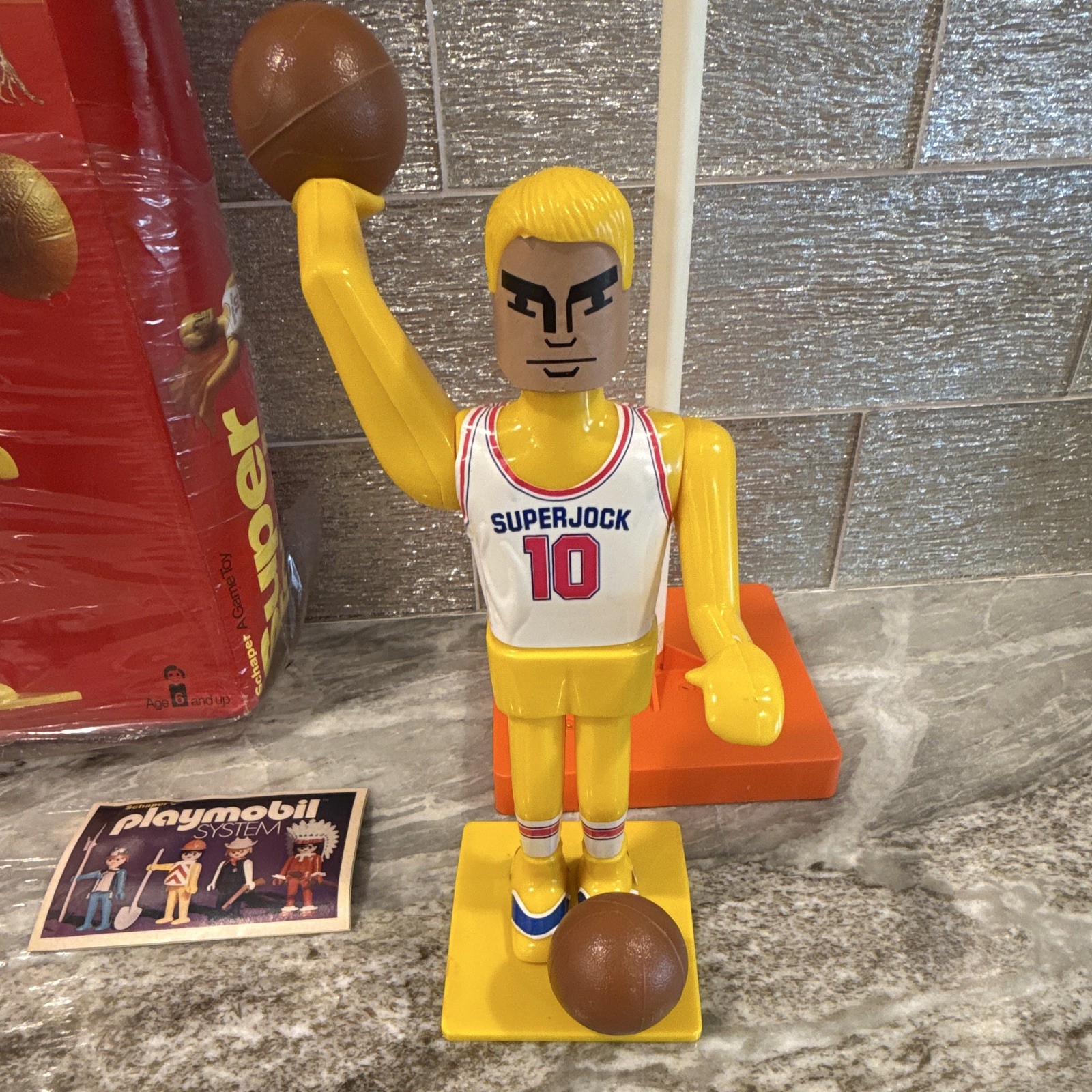 Schaper Super Touch Basketball Game Set w/ Box, Hoop Backboard, Balls, Figure