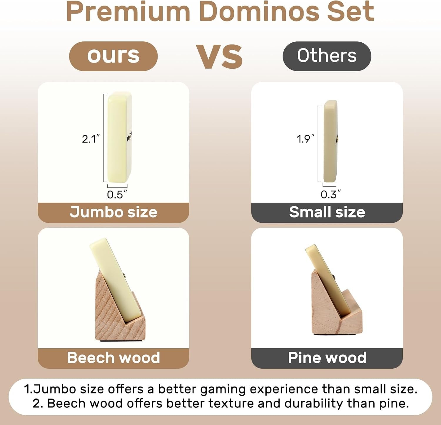 Deluxe Jumbo Dominoes Set for Adults with 4 Beech Racks & Eco-Friendly Tiles