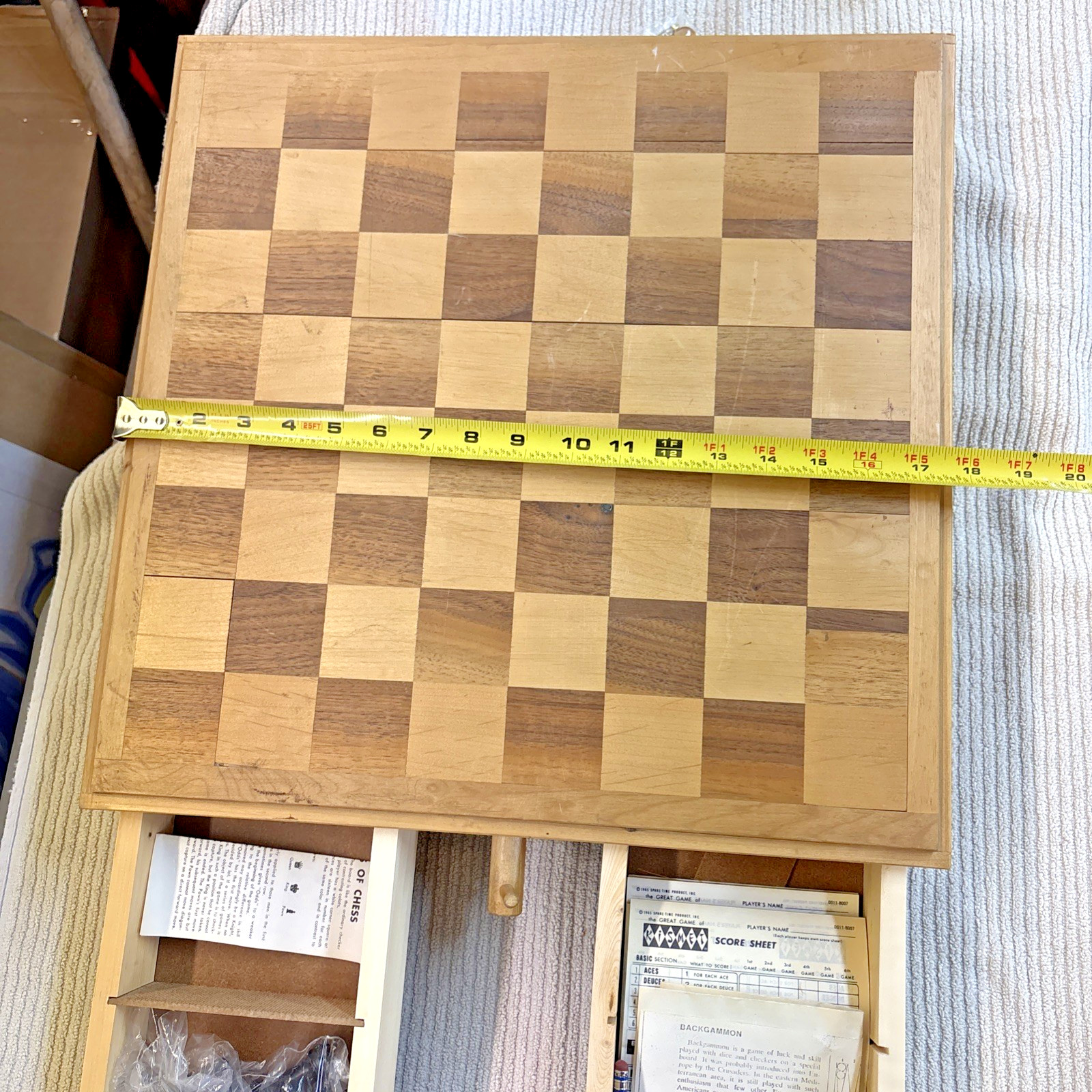 18” Milton Bradley Old-Style Game Box WOODEN CHESS SET Backgammon Rook Kismet
