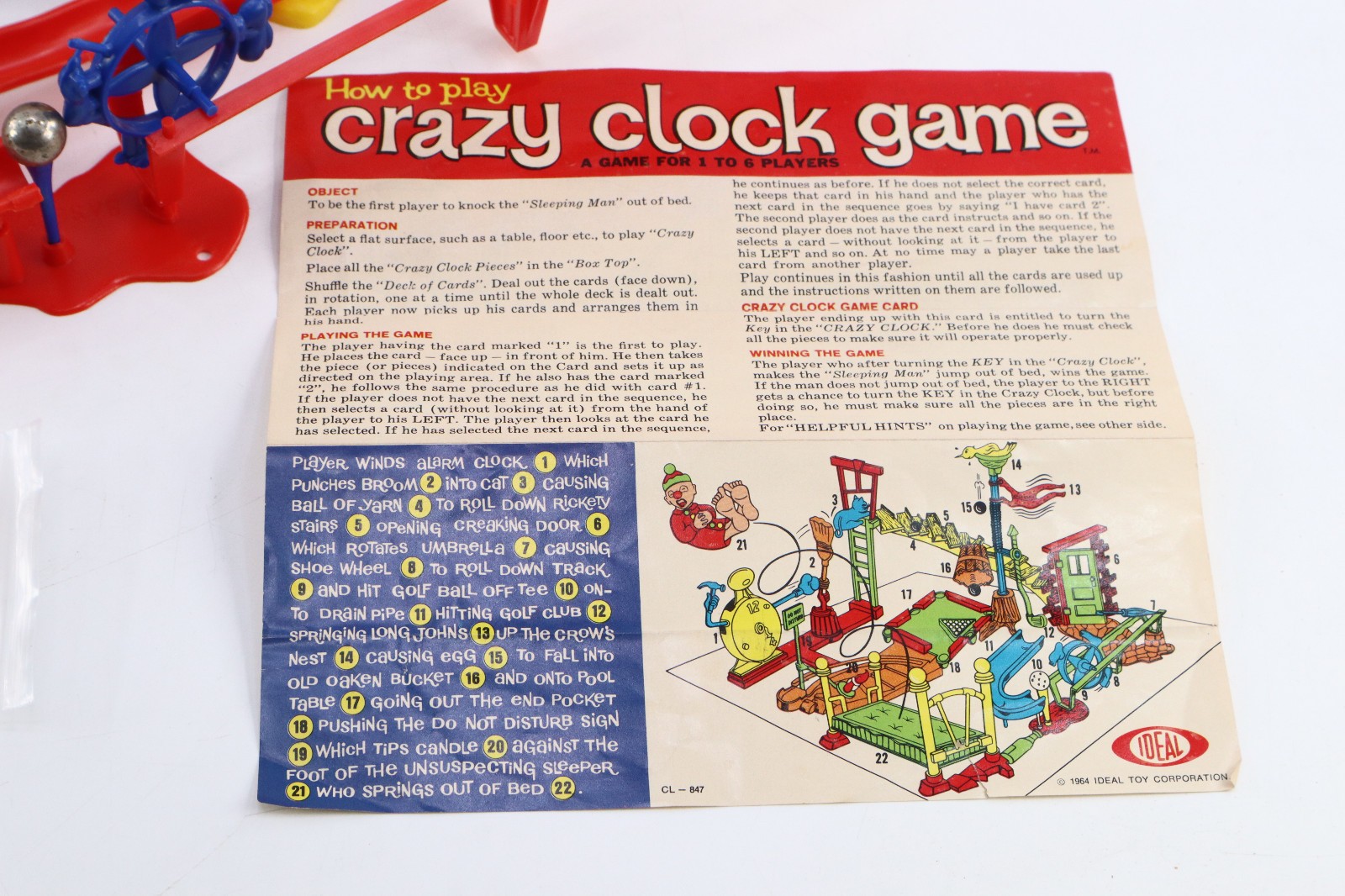 Vtg 1964 Ideal CRAZY CLOCK Game 100% Working & Working W/ Box