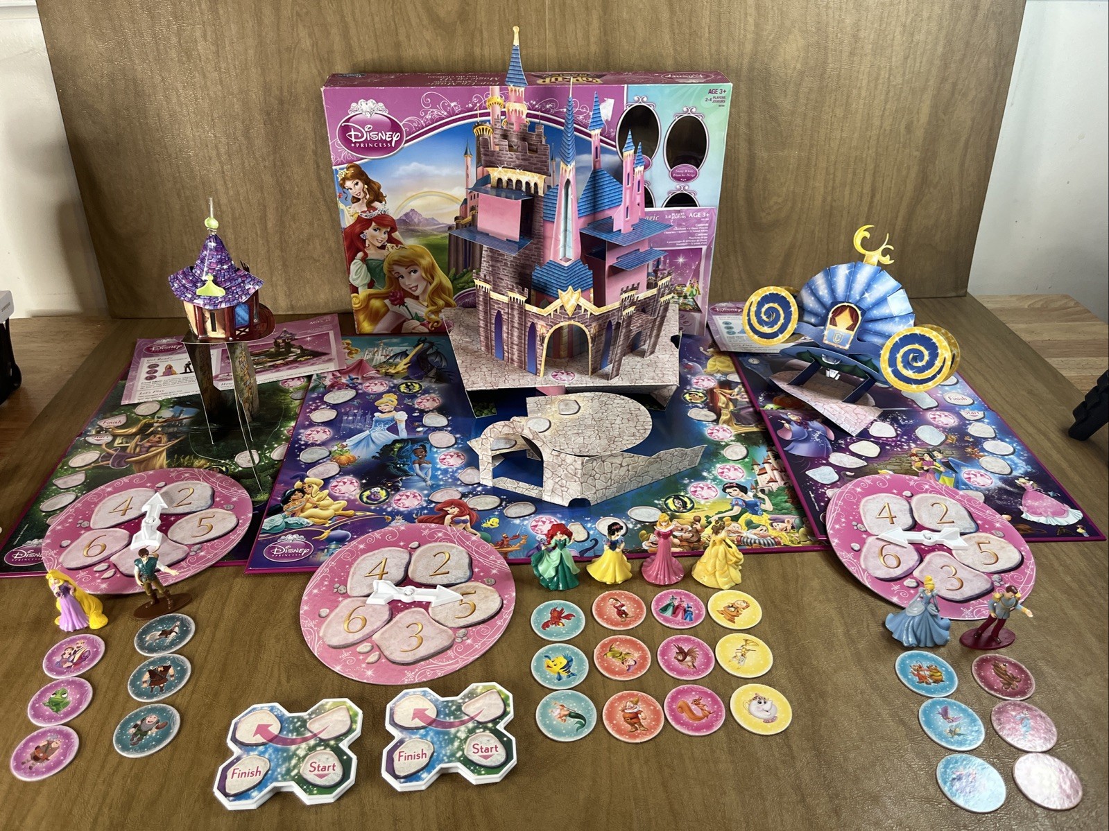 Disney Princess Pop-Up Magic Castle Tangled & Cinderellas Coach Board Games Lot