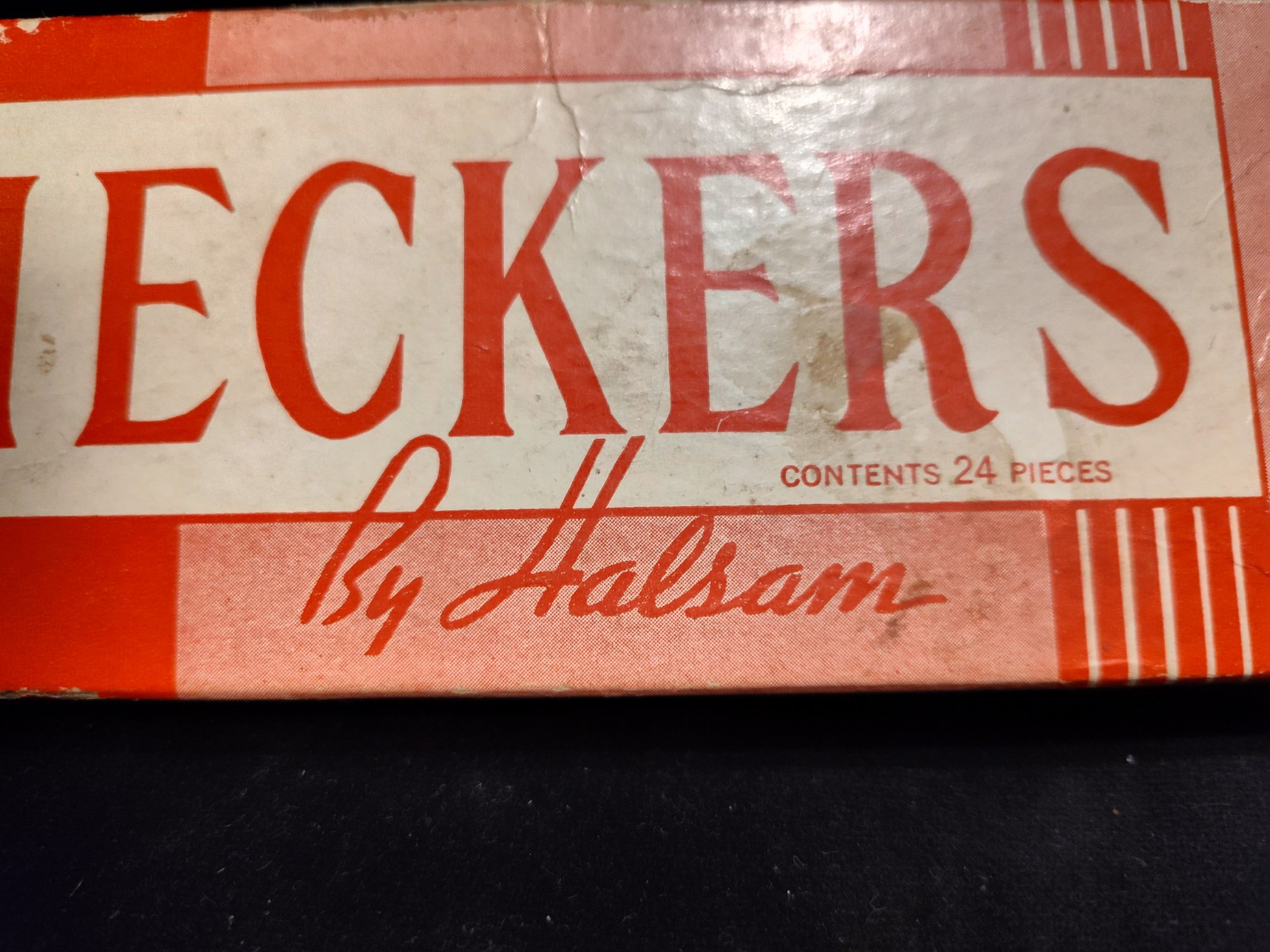 Vintage Halsam Checkers with Original Box Magenta Black 1940s