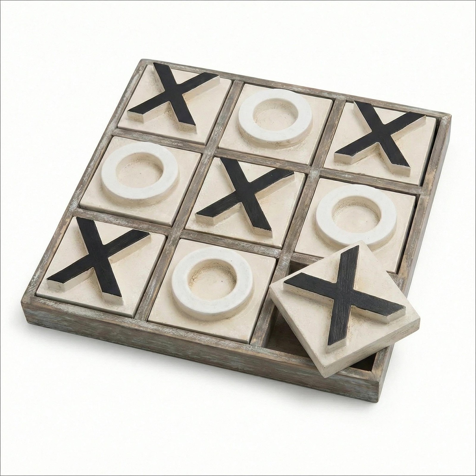 JEVERGN 12.6″ Large Wooden Tic Tac Toe Game, Rustic Coffee Table Game, Wood F…