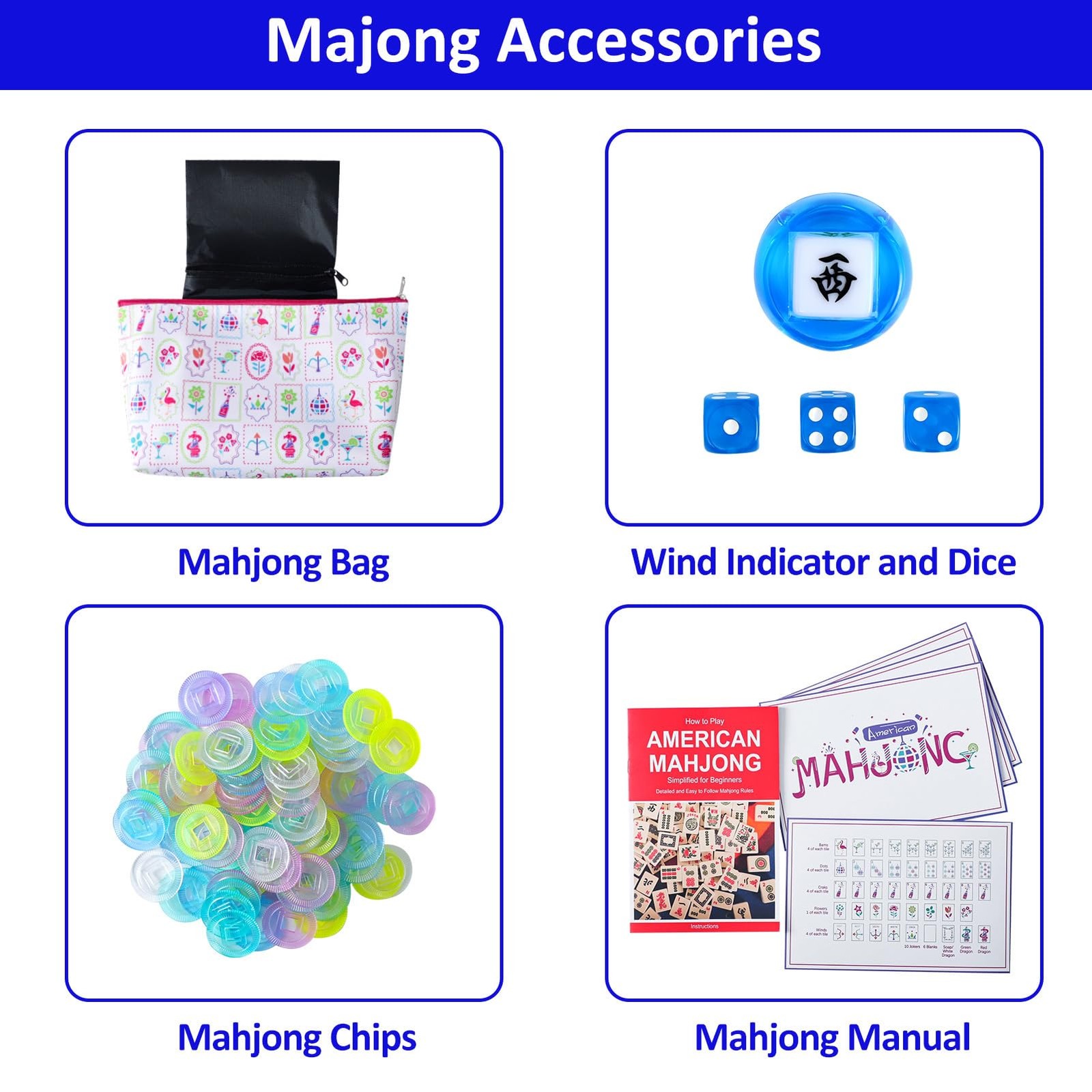 My Mahjong Trove 160 Blue Acrylic American Mahjong Game Set with Carrying Bag…