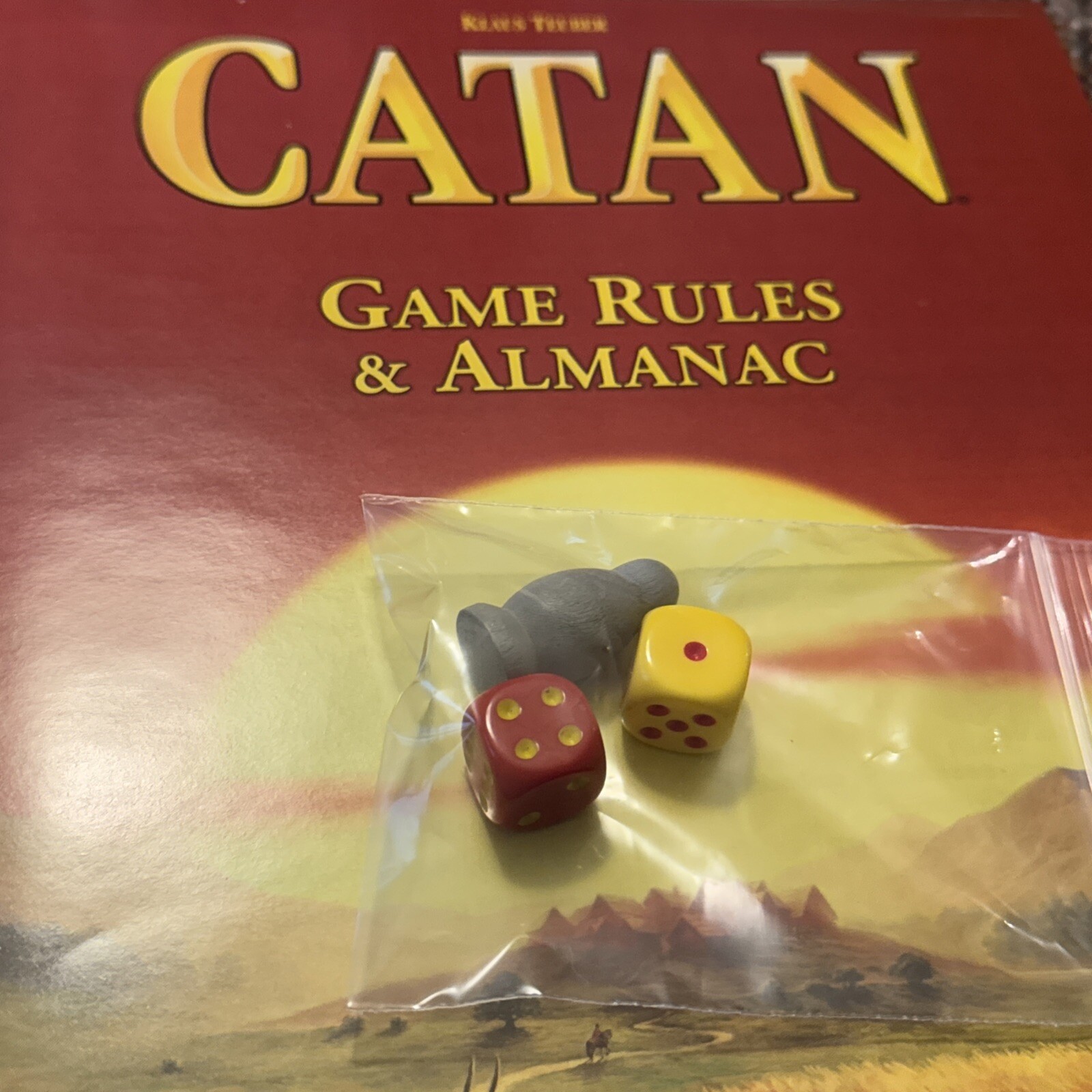 Settlers of Catan 3071 Official Replacements Robber + Red & Yellow Dice Set NEW