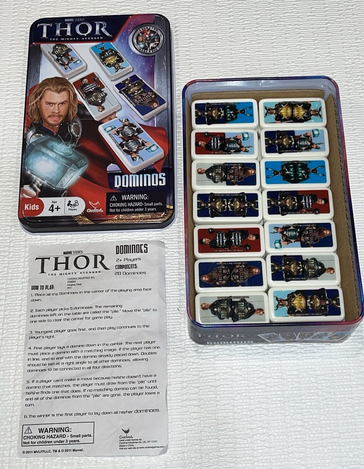 Marvel THOR Mighty Avenger DOMINOS (Dominoes) Game COMPLETE in Collectible Tin