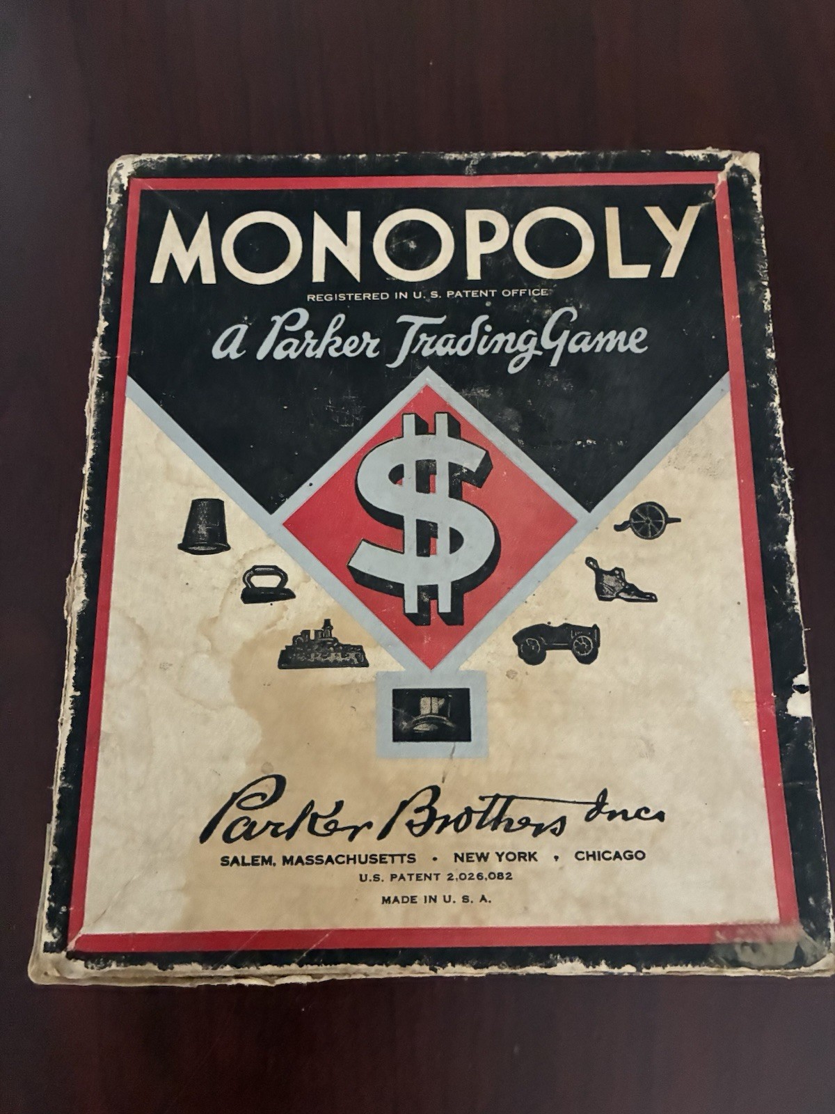 Vintage 1936 Monopoly Game Black Box Wood Houses Missing Pieces & Board. See Pic