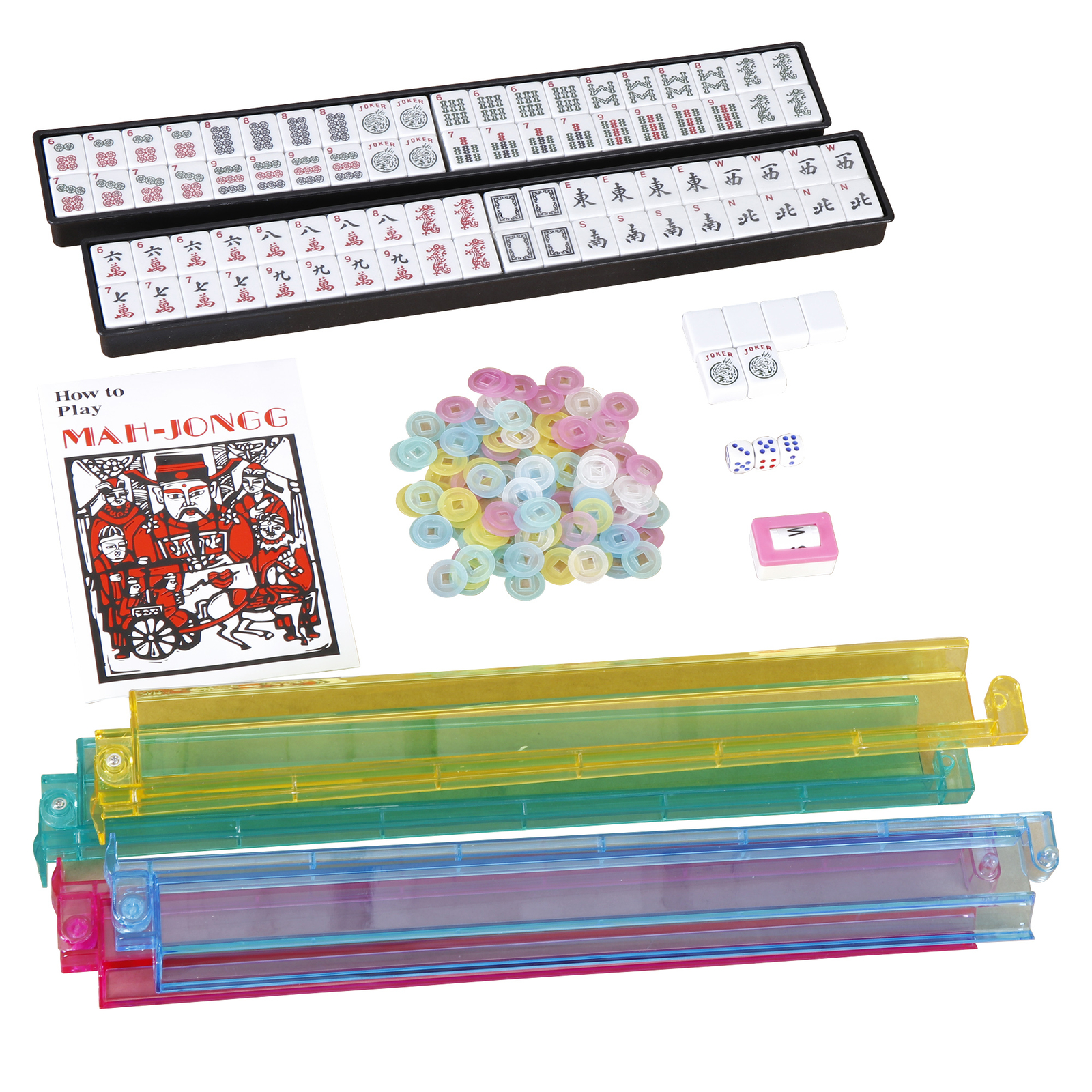 American Mahjong Set 166 Tiles 4 Color Complete Mah Jong Set Racks/Pushers w/Bag