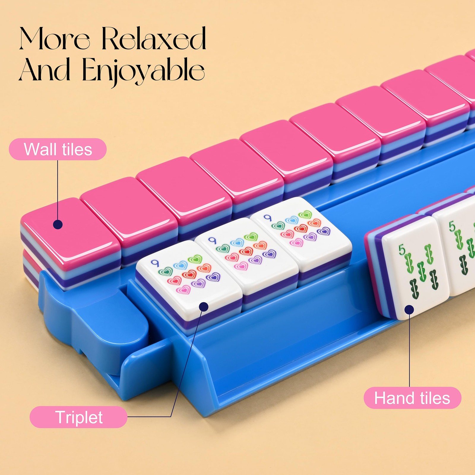 Binood American Heart-Shaped Mahjong Set – 160 Premium Acrylic Tiles, 4-Layer…