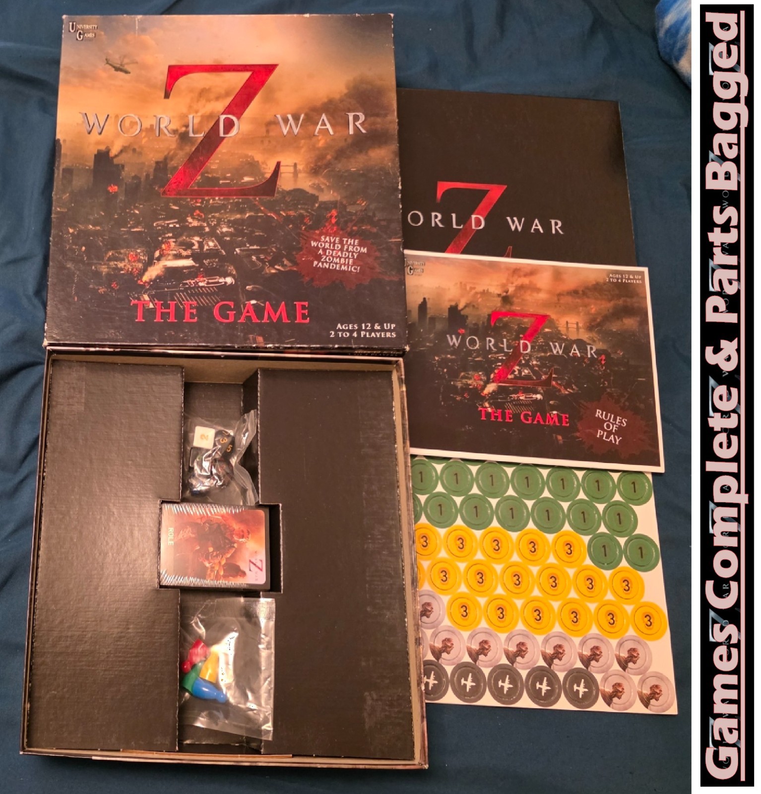 University Games World War Z The Board Game Zombies All Parts Bagged/Sealed