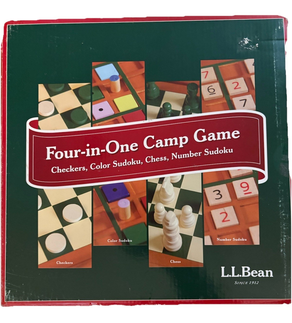 LL BEAN Four in One Game Board: Checkers, Color Sudoku, Chess & Number Sudoku