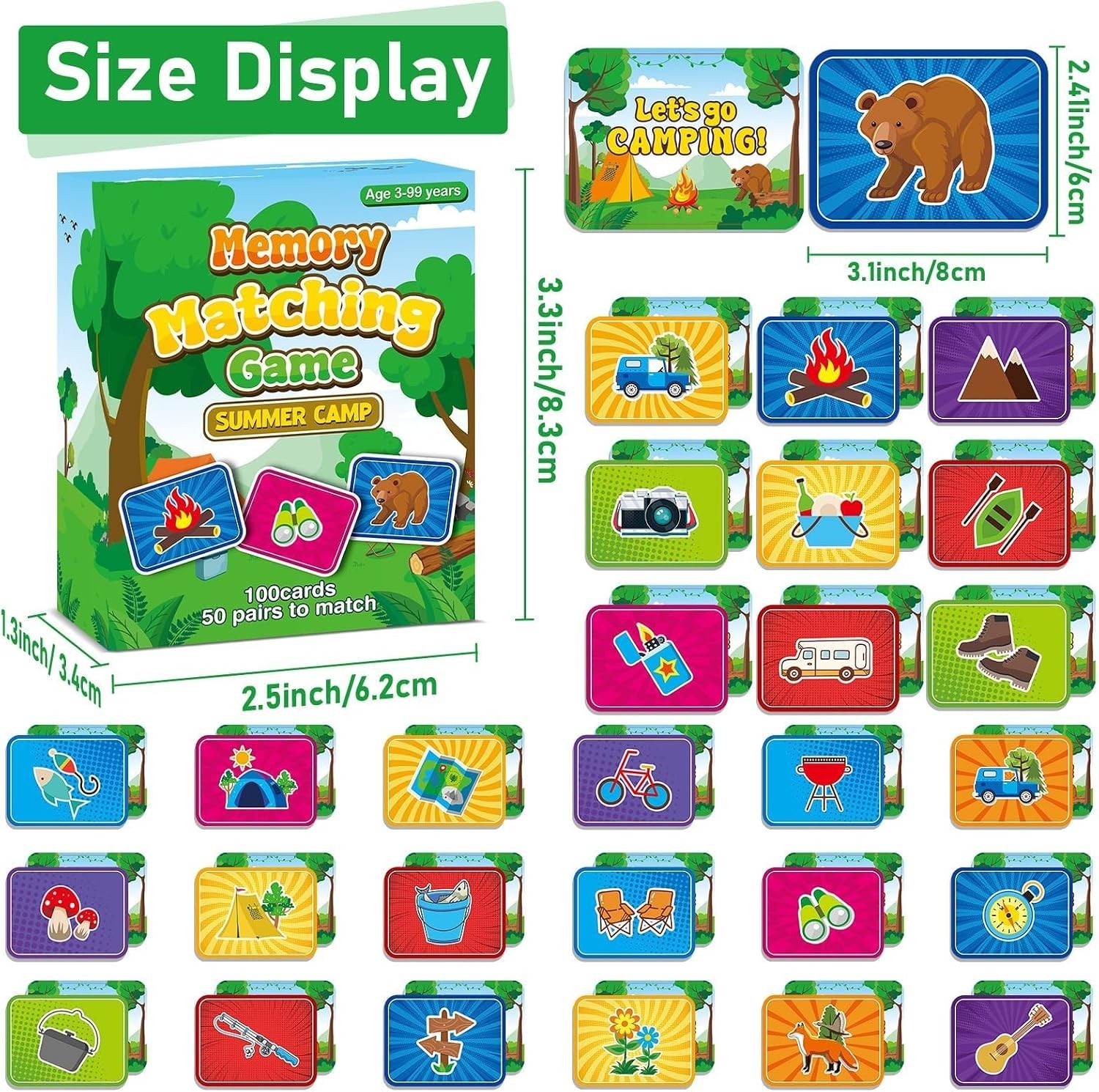100 PCS Summer Camp Memory Matching Game for Kids Aged 3-8 – Educational Fun