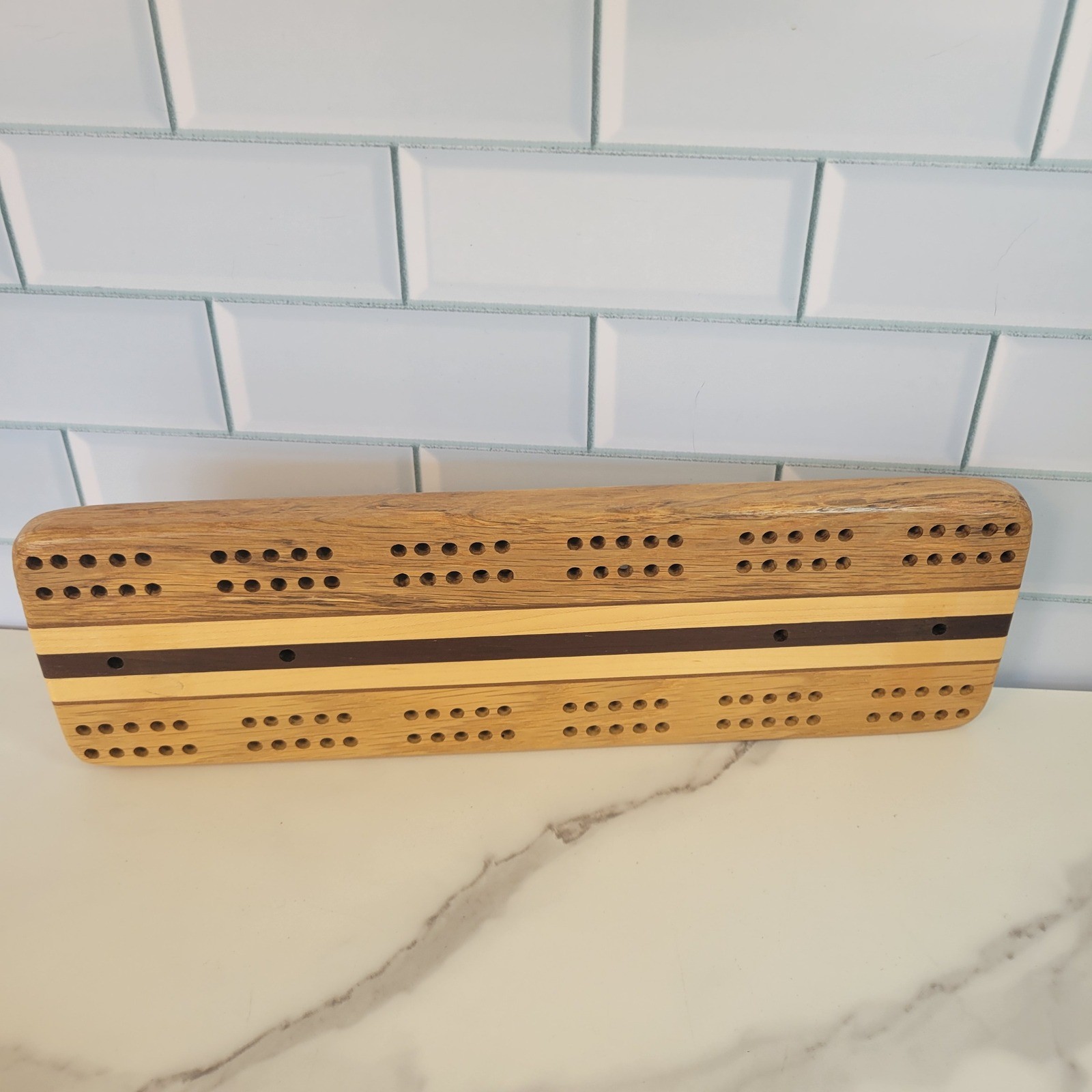 Vtg Hardwood Creations Cribbage Board Handmade Signed David Levy Metal Pegs Box