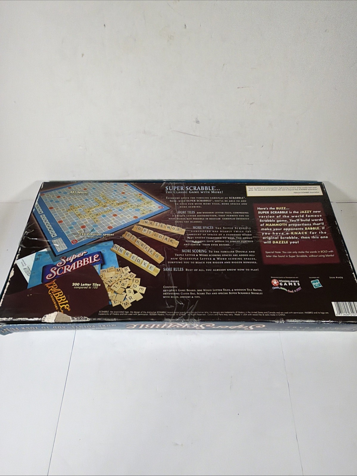 Super Scrabble Board Game by Hasbro – 2004 – 100% Complete with All 200 Tiles!