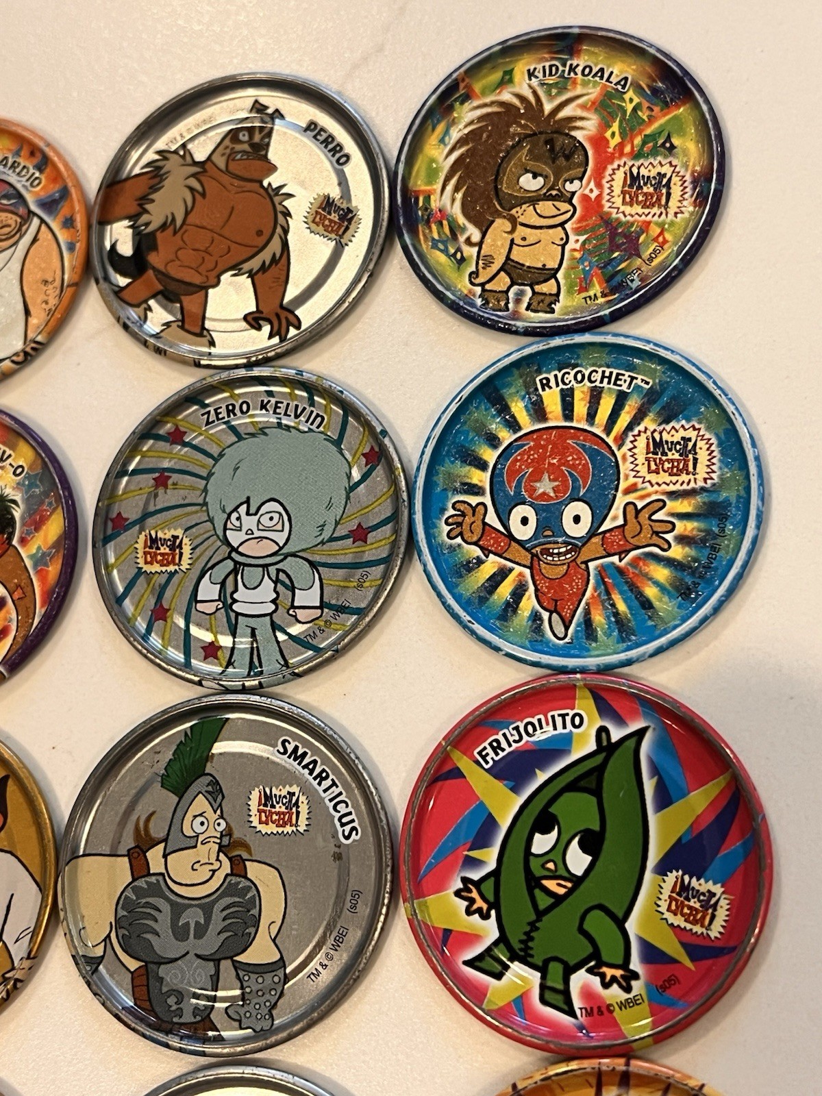 Lot 15 Vintage ¡MUCHA LUCHA! Metalix Tazos Metal Pogs Perro Kelvin Cabeza Rare