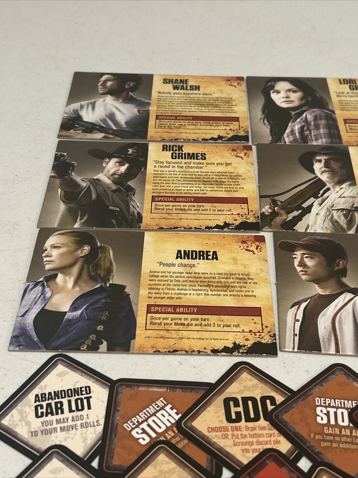 2011 The Walking Dead Board Game Replacement Lot Character Cards And Location