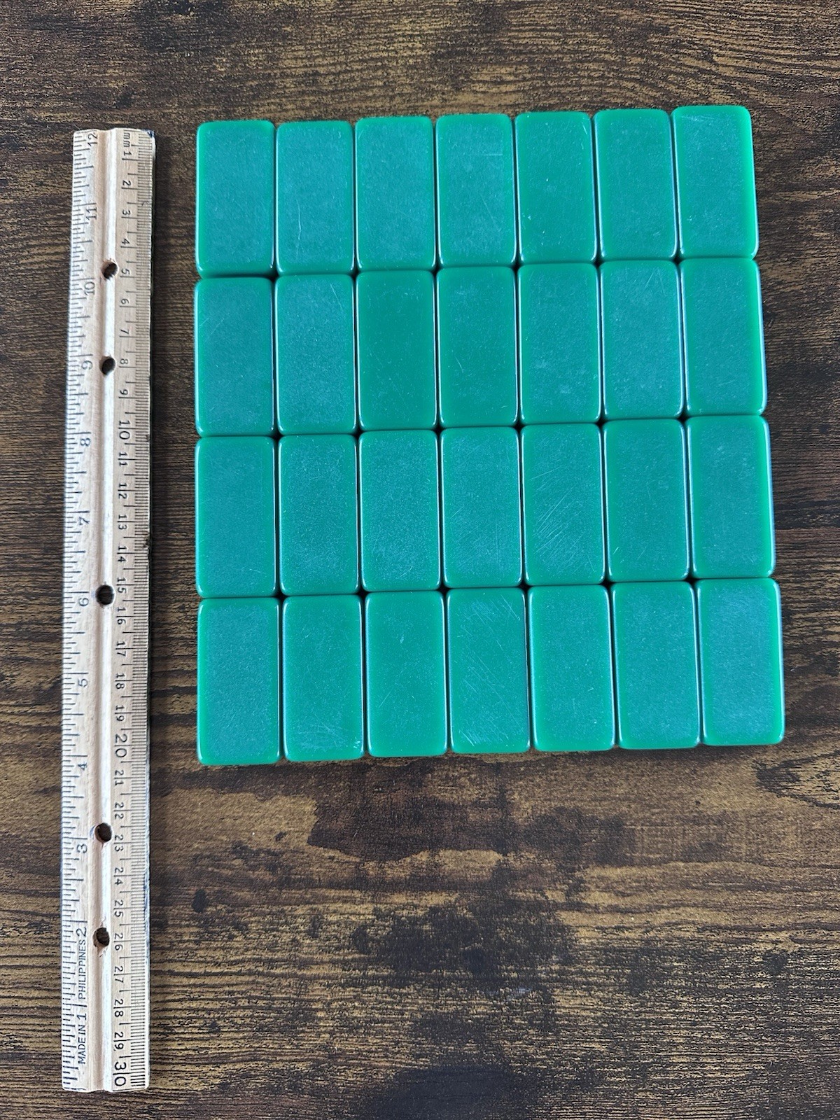 Vintage Set of Puremco No. 616 Standard Marblelike Dominoes Green