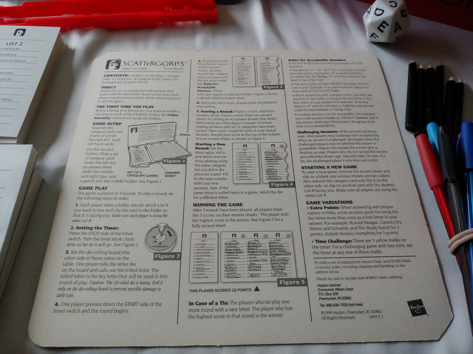 HASBRO- THE GAME OF SCATTERGORIES- pre owned- 1999 version