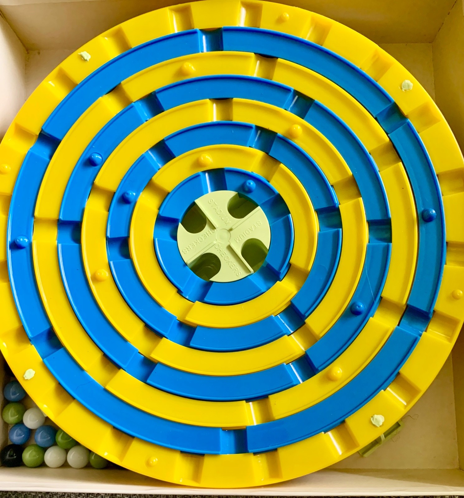 Vintage 1952 Stadium Checkers Board Game Complete Marble Race Game Schaper #300