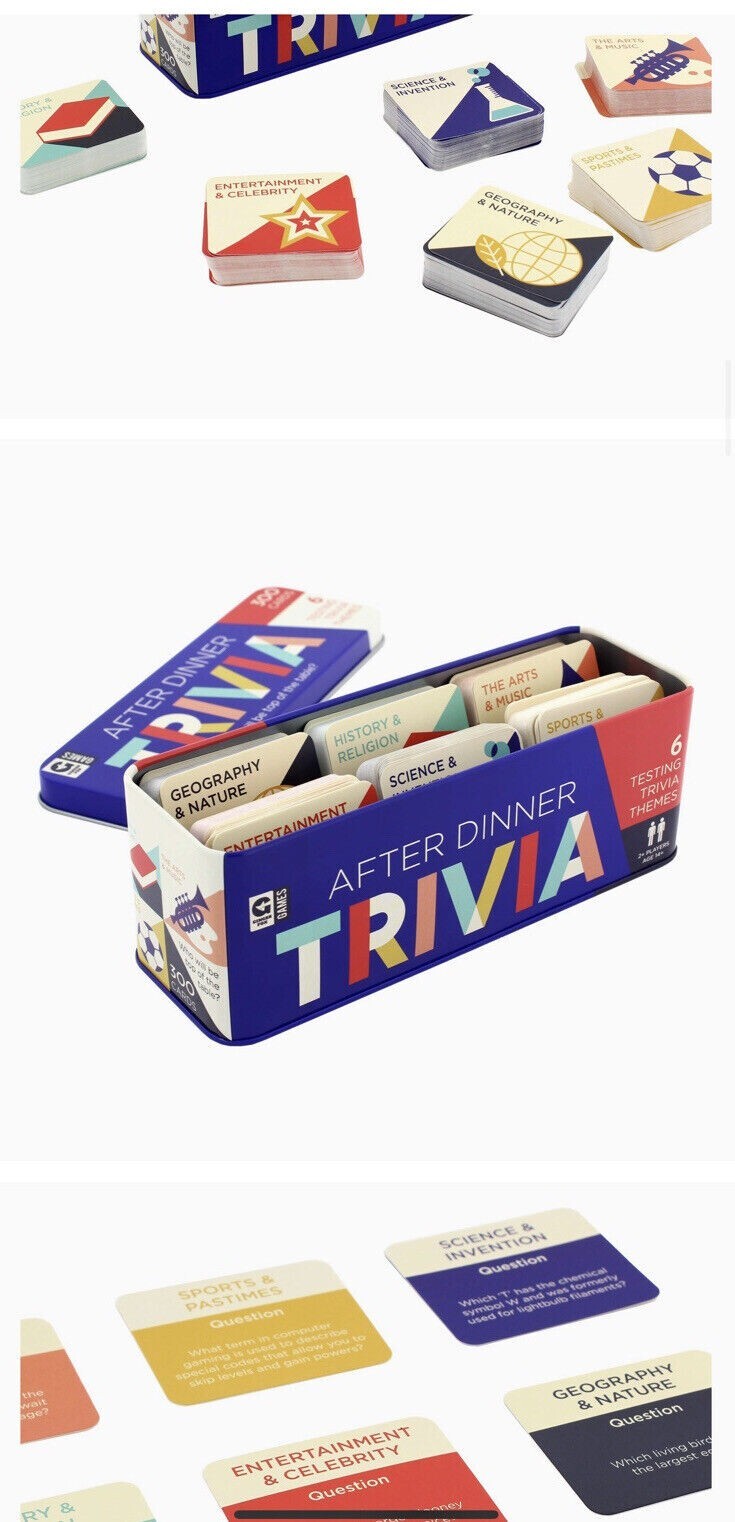After Dinner Trivia Cards in a Tin–See Description