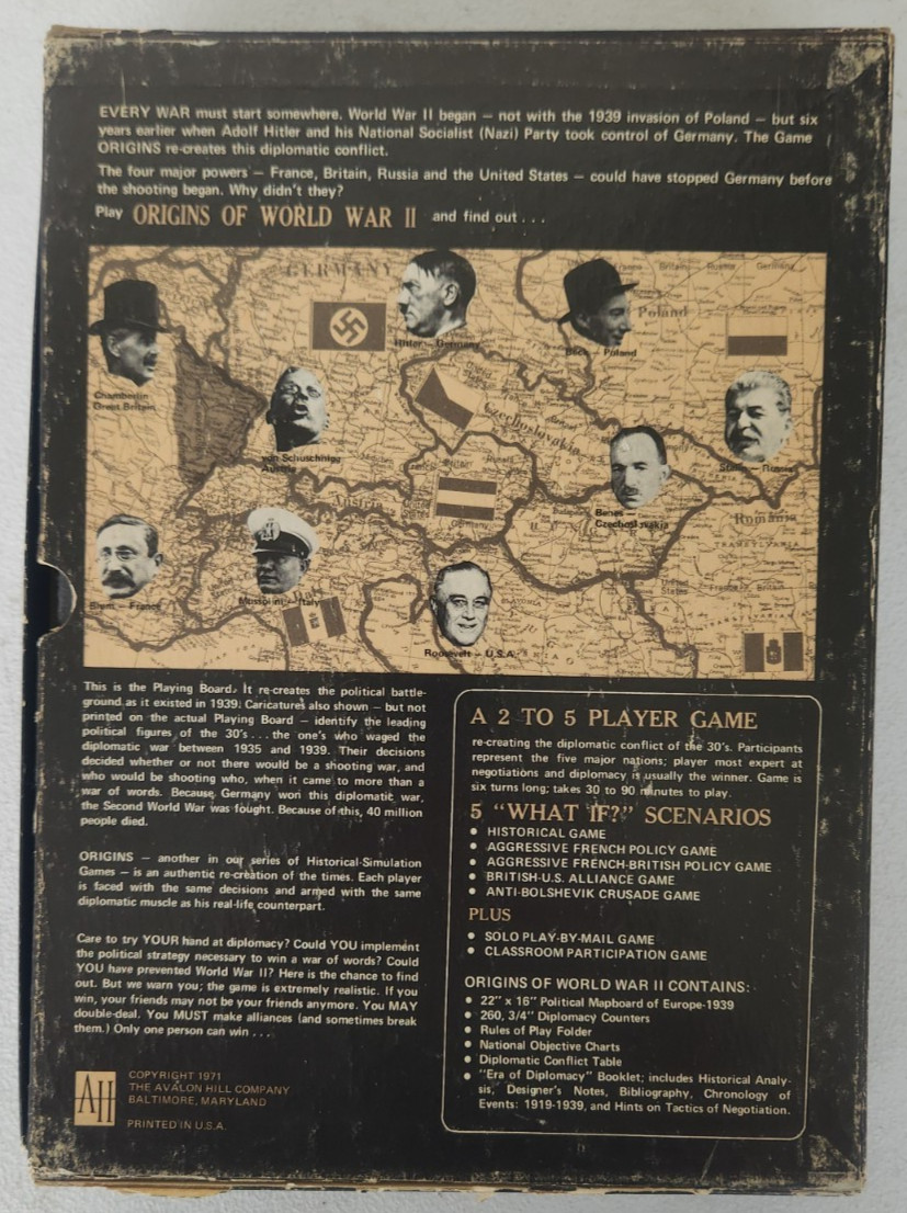 Avalon Hill Origins of World War II Game COMPLETE Good Condition Slipcase
