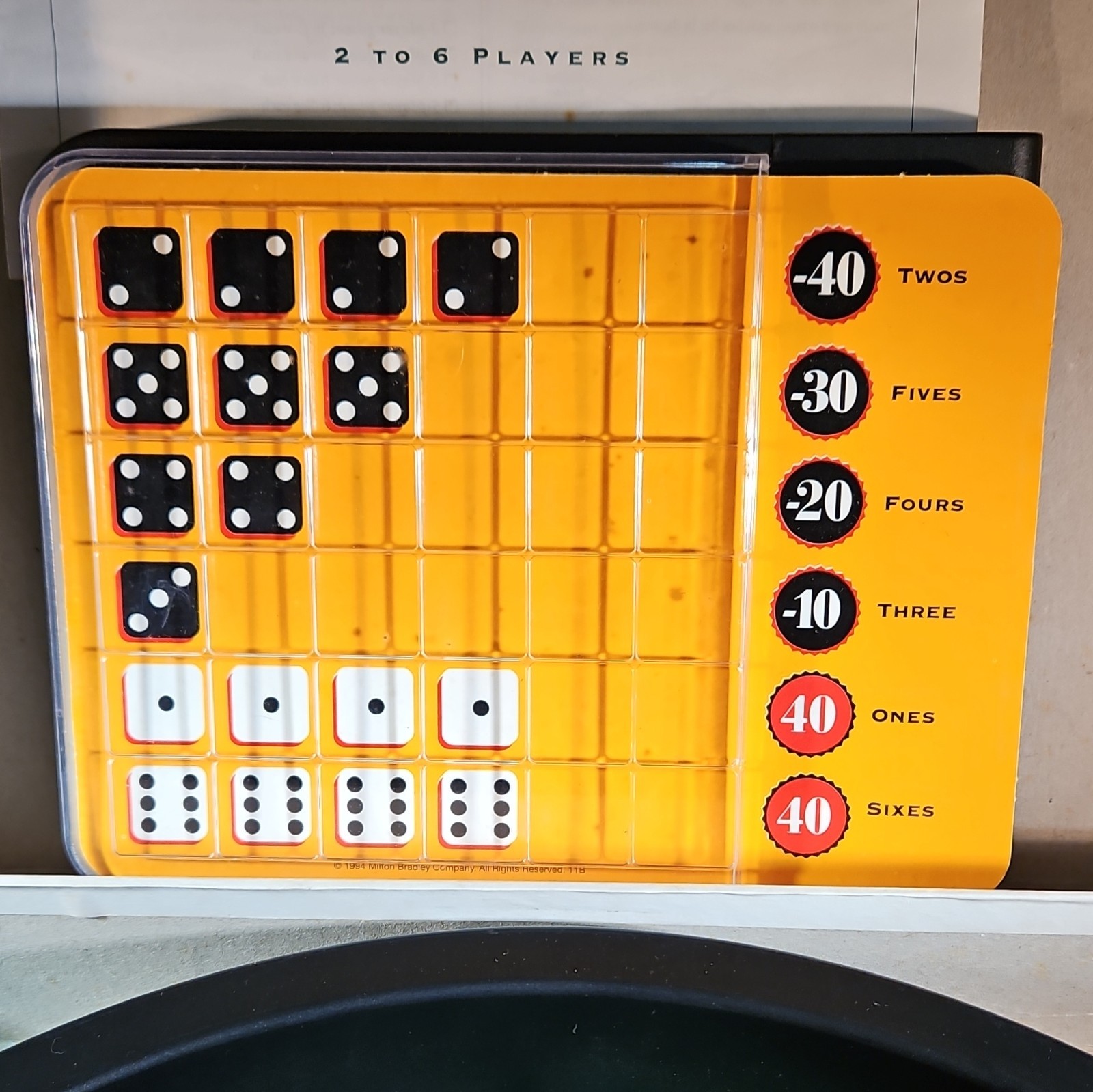 MB Sharp Shooters Dice Game w/ Cards Chips Dice Instructions