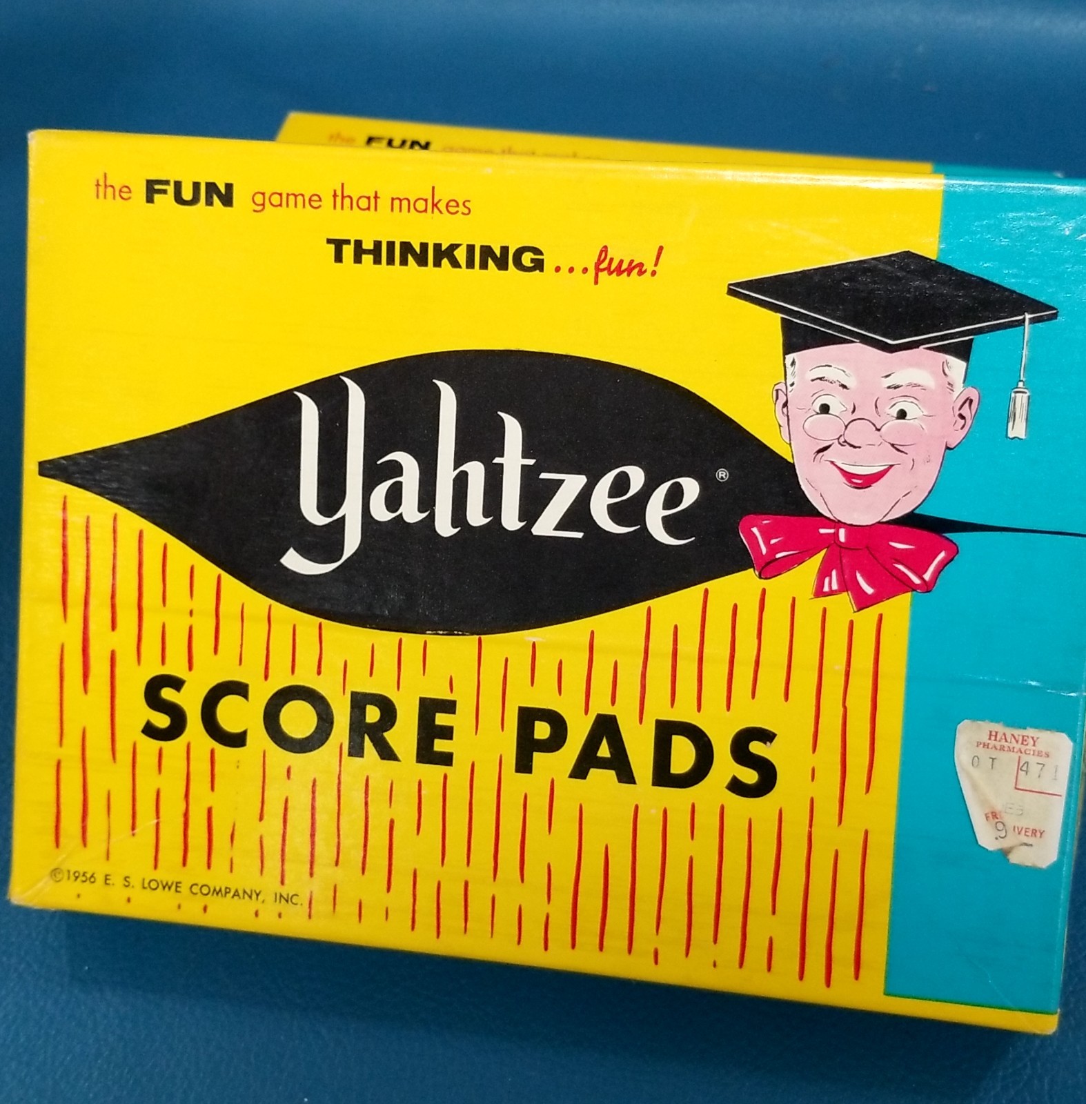 Set of 4 Vintage Yahtzee Boxes w/Score Pads 1956 Graphics Original Boxes