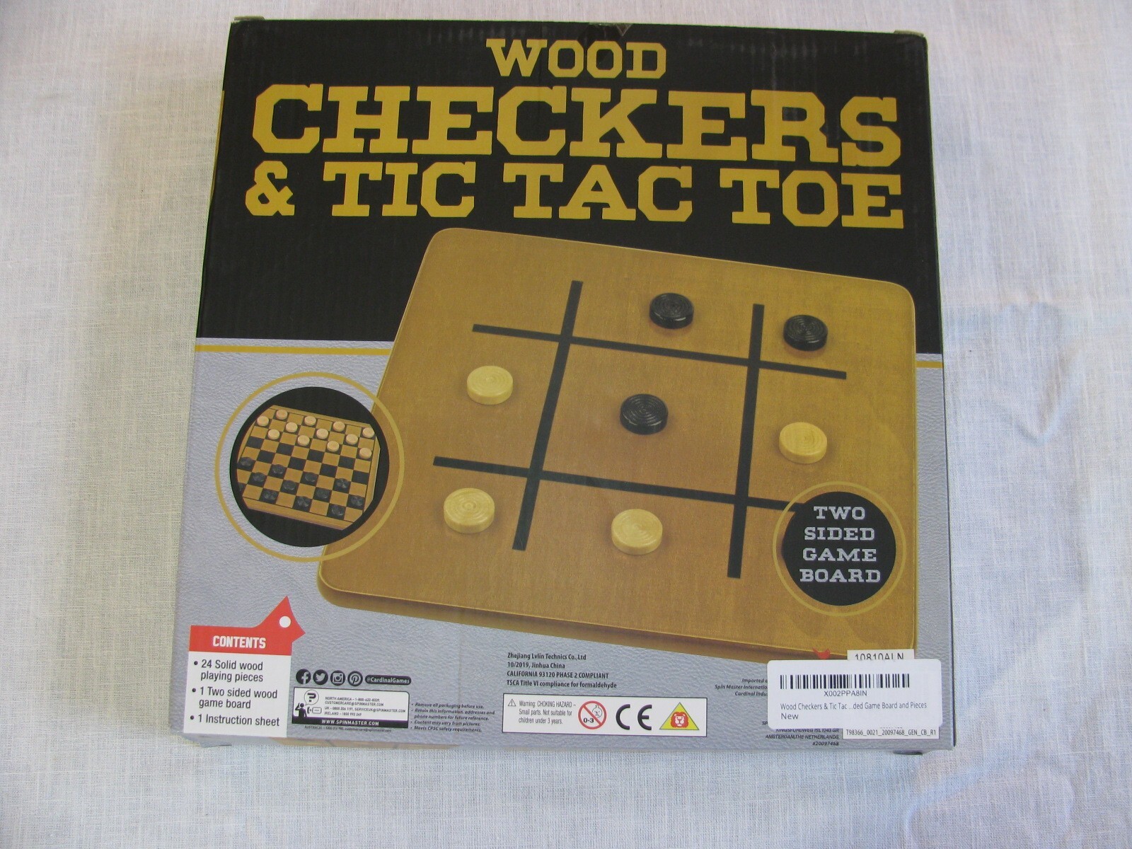 Cardinal Wood Checkers & Tic Tac Toe Game, Two Sided Board, 2019, Orig Box r
