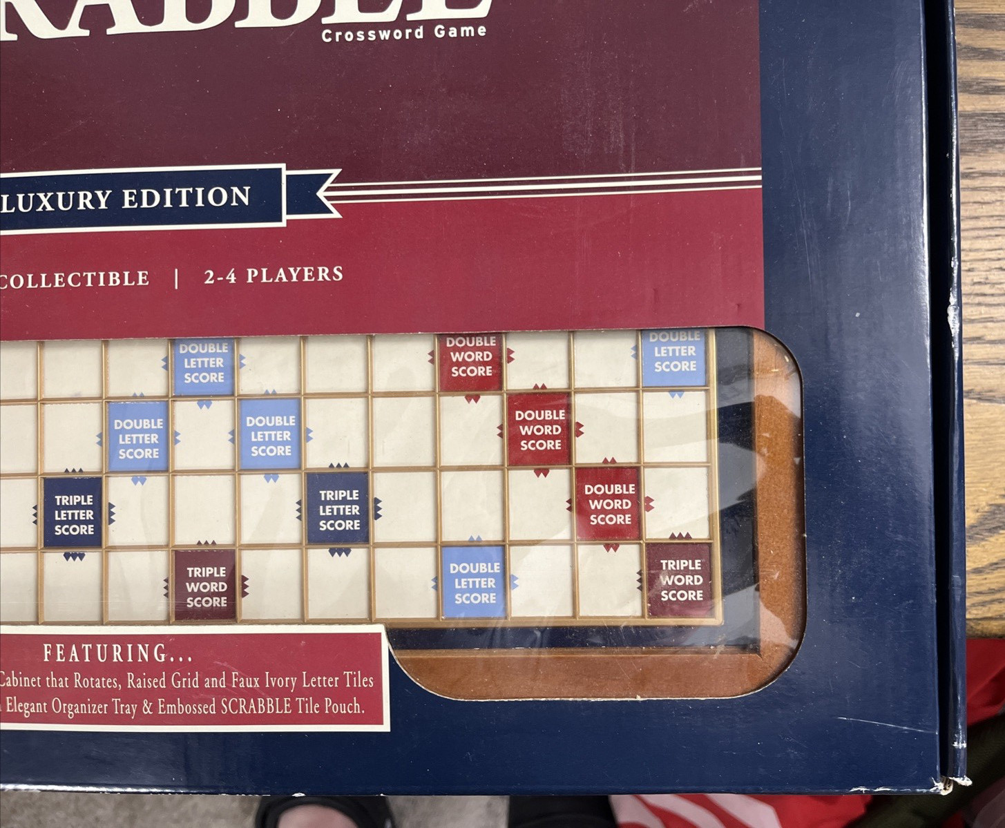 New Scrabble Luxury Edition with Wood Cabinet and Rotating Turntable Game Board