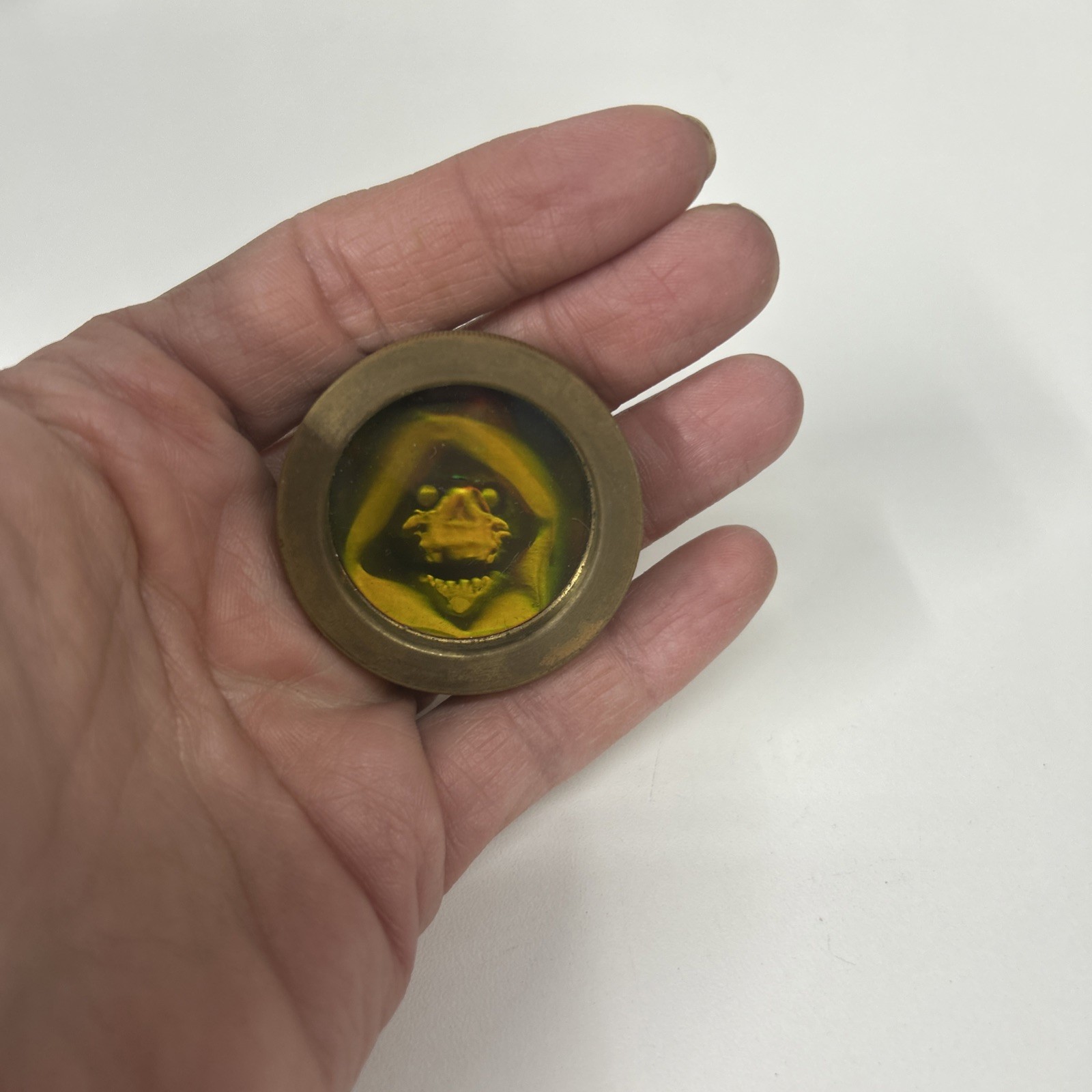 Rare Holographic Grim Reaper Skull 4 oz Brass Pog Slammer vintage 90s