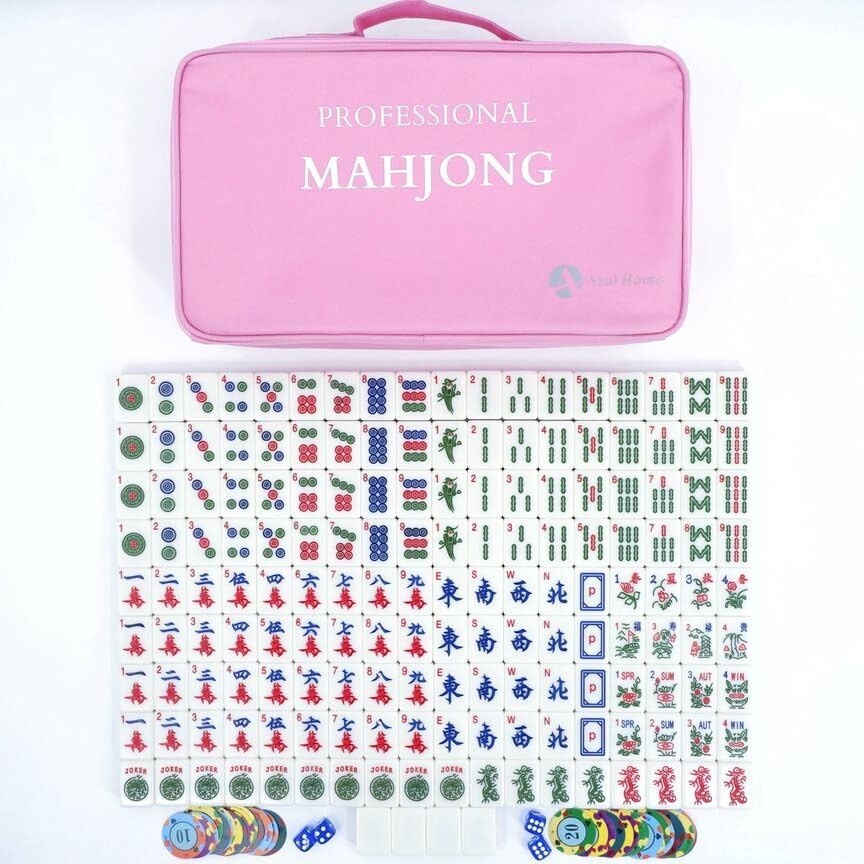 American Mahjong Game Set, 166 Numbered Melamine Tiles (1.4″), 4 Dice, 80 Poker