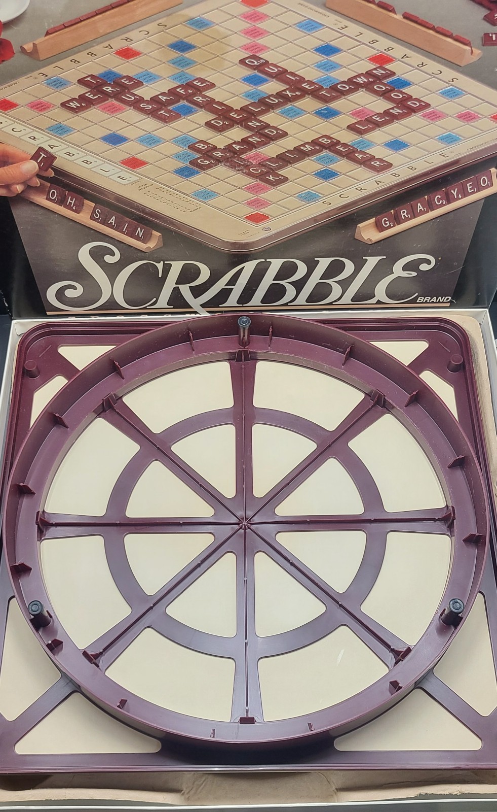 Vintage 1989 Milton Bradley Scrabble Deluxe Edition 4034 Rotating Gameboard