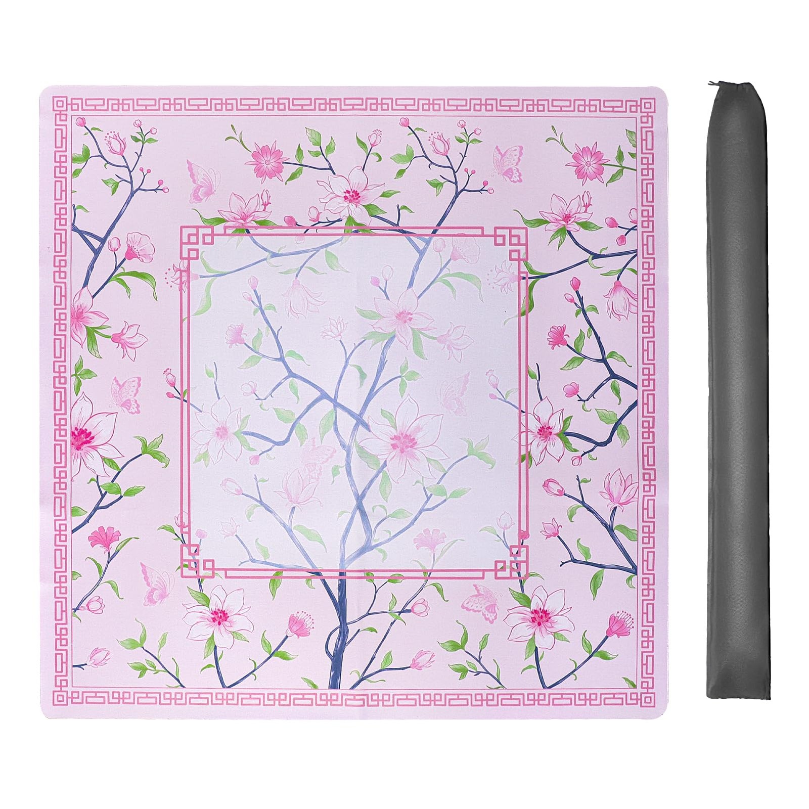 Pink Printed Mahjong Mat (31.5”x31.5”) with Black Carrying Bag, Anti-Slip, No…